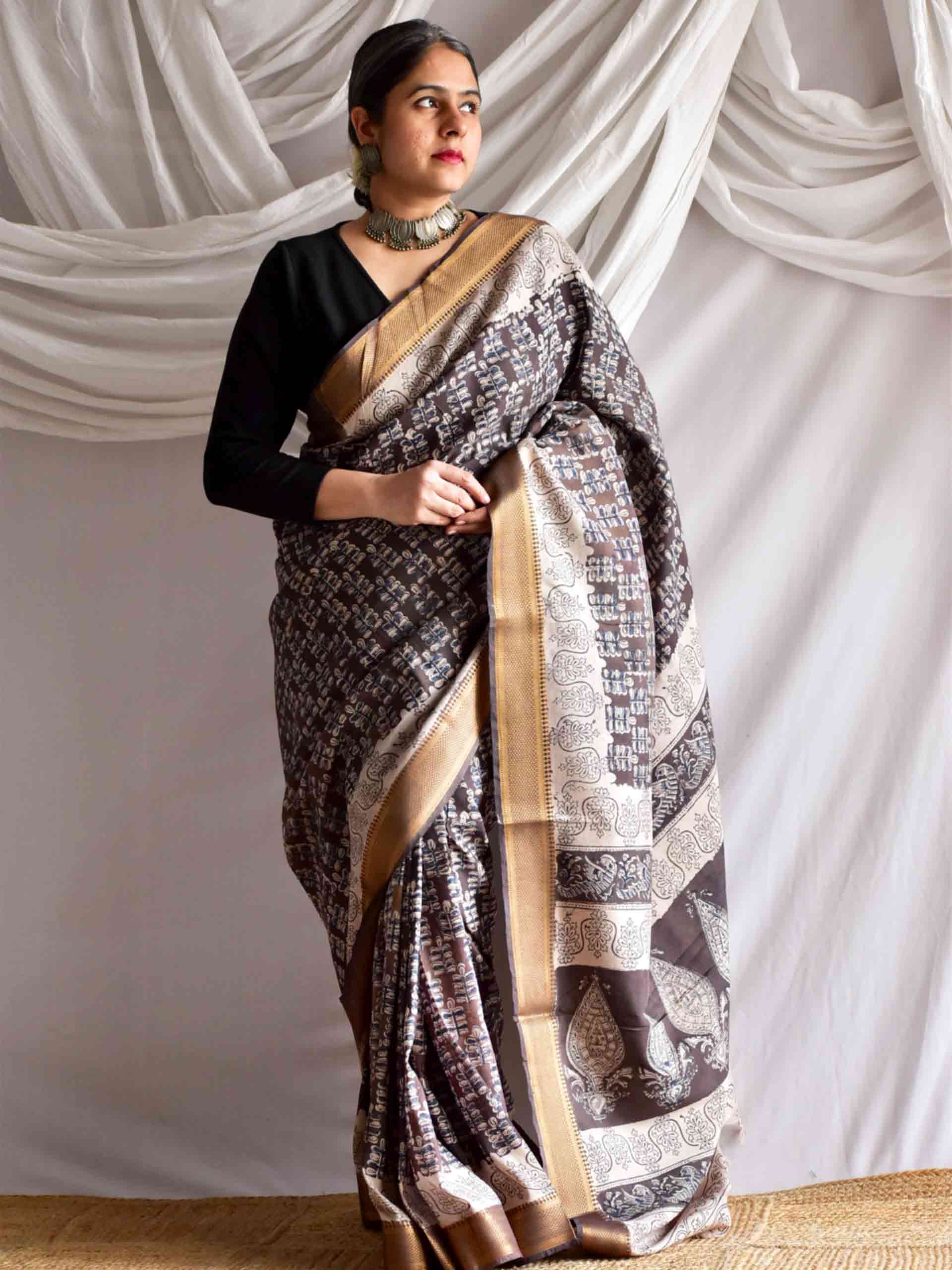 Chaya - kalamkari printed Bangalore Silk nizam border saree