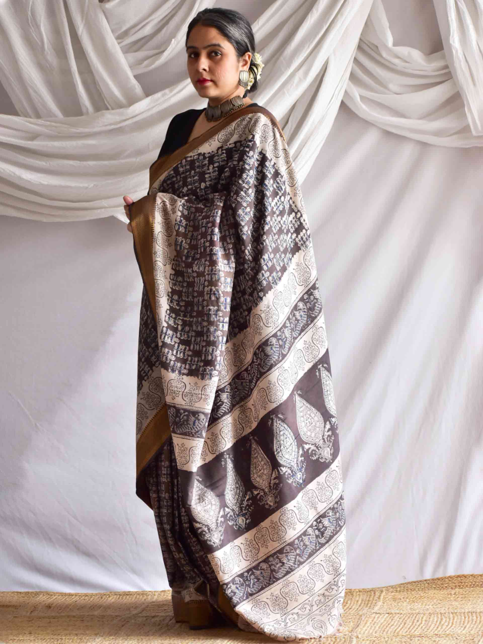 Chaya - kalamkari printed Bangalore Silk nizam border saree