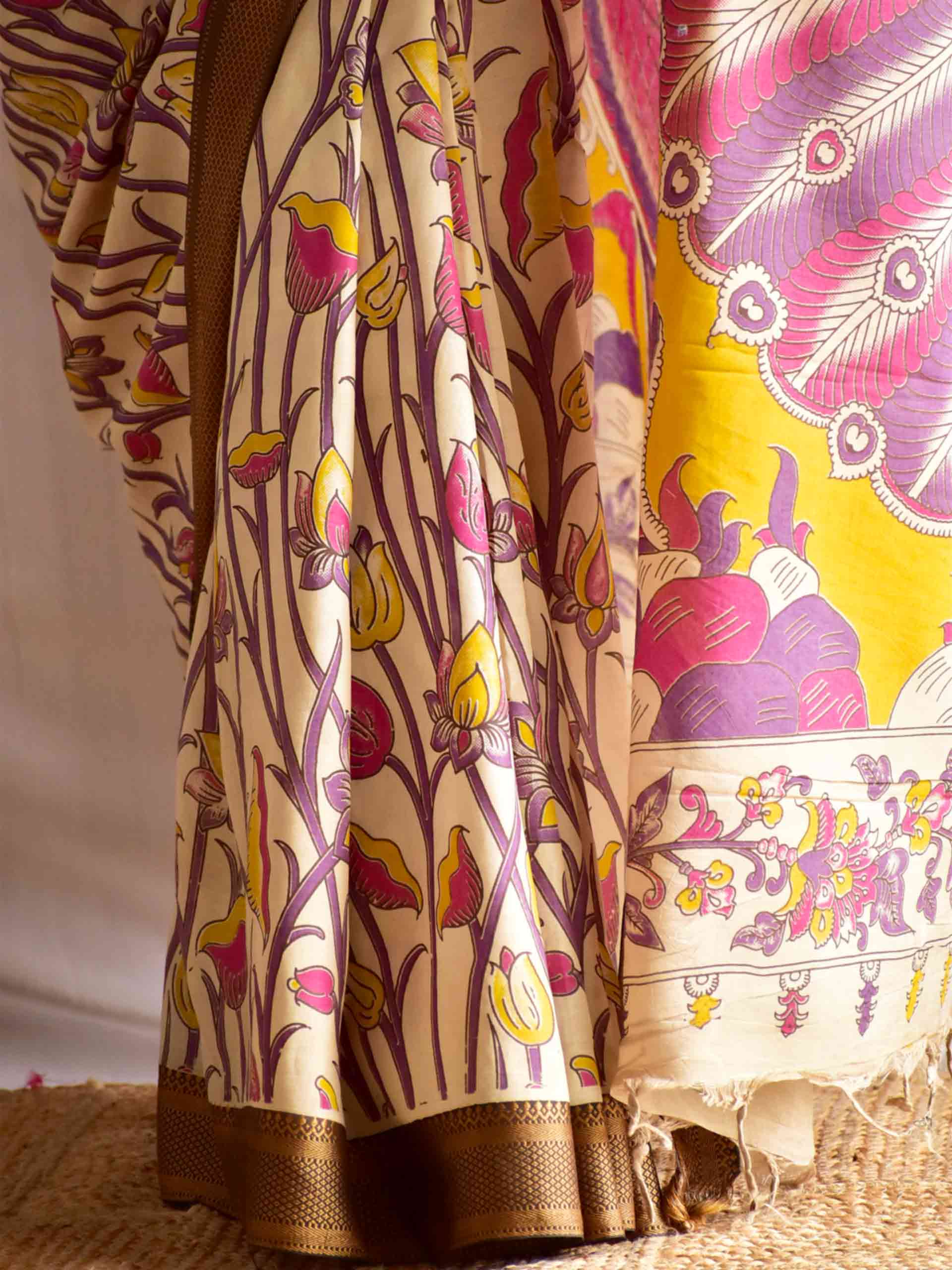 Aashi- kalamkari printed Bangalore Silk nizam border saree