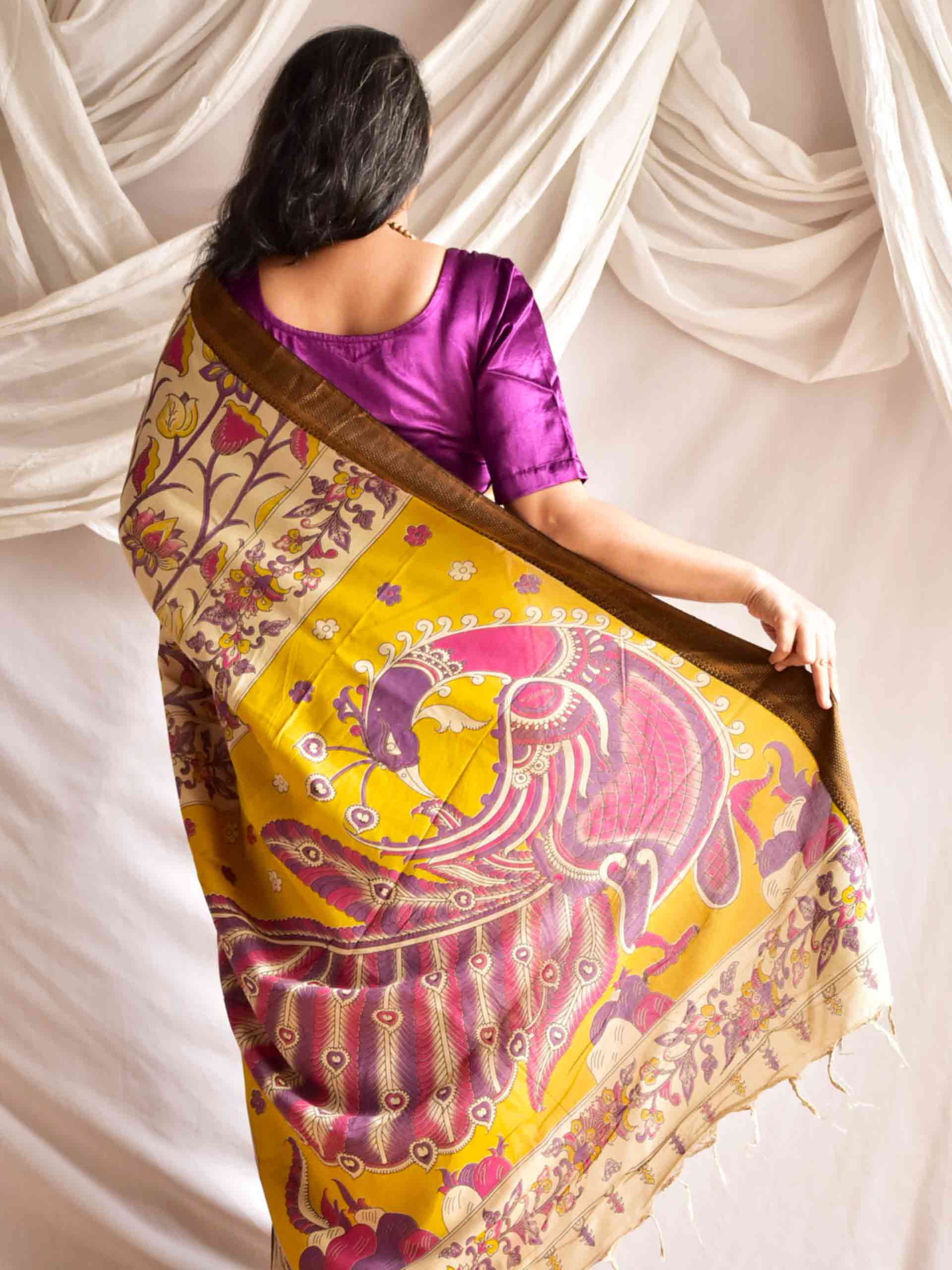 Aashi- kalamkari printed Bangalore Silk nizam border saree