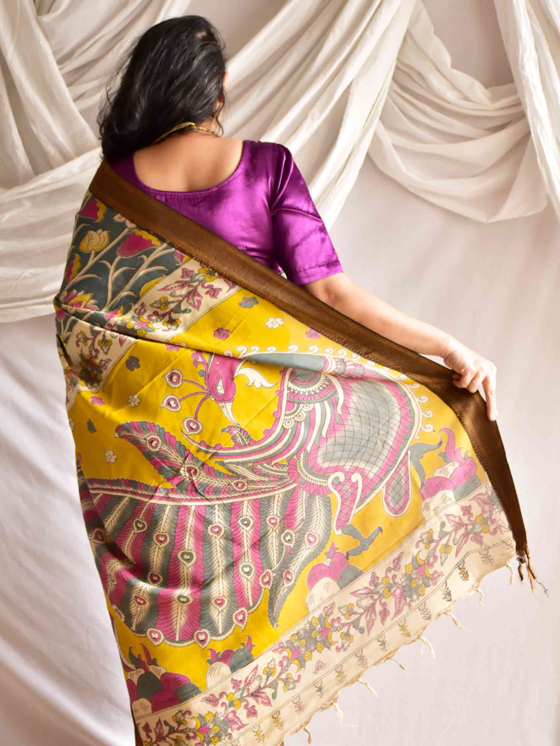 Aakarsh - kalamkari printed Bangalore Silk nizam border saree