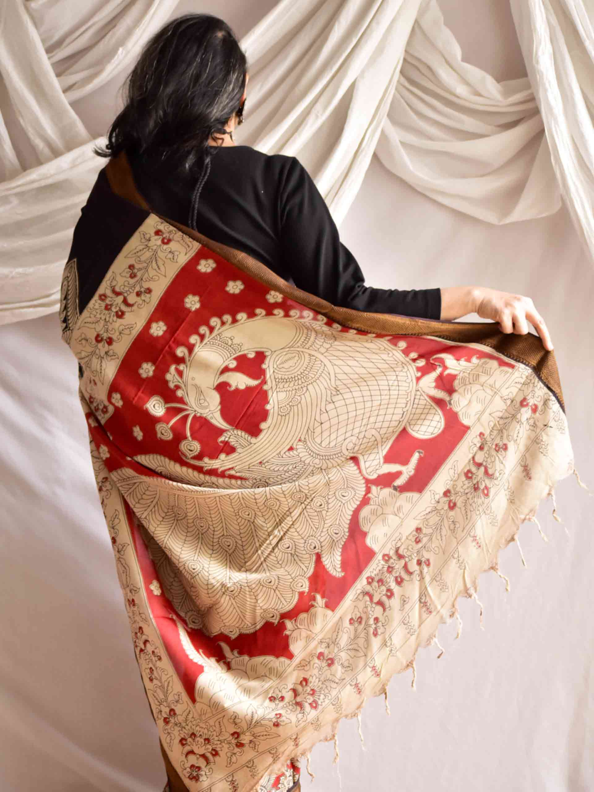 Kiara - kalamkari printed Bangalore Silk nizam border saree