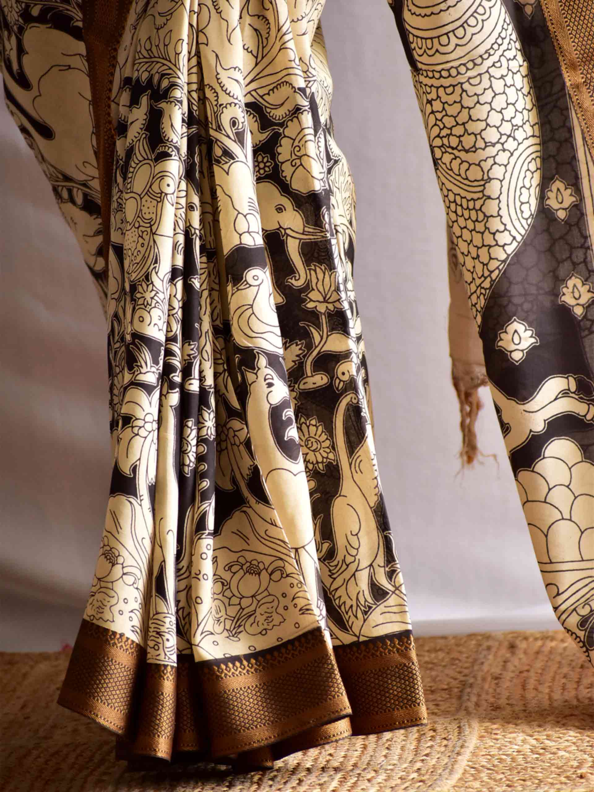 Chandni - kalamkari printed Bangalore Silk nizam border saree