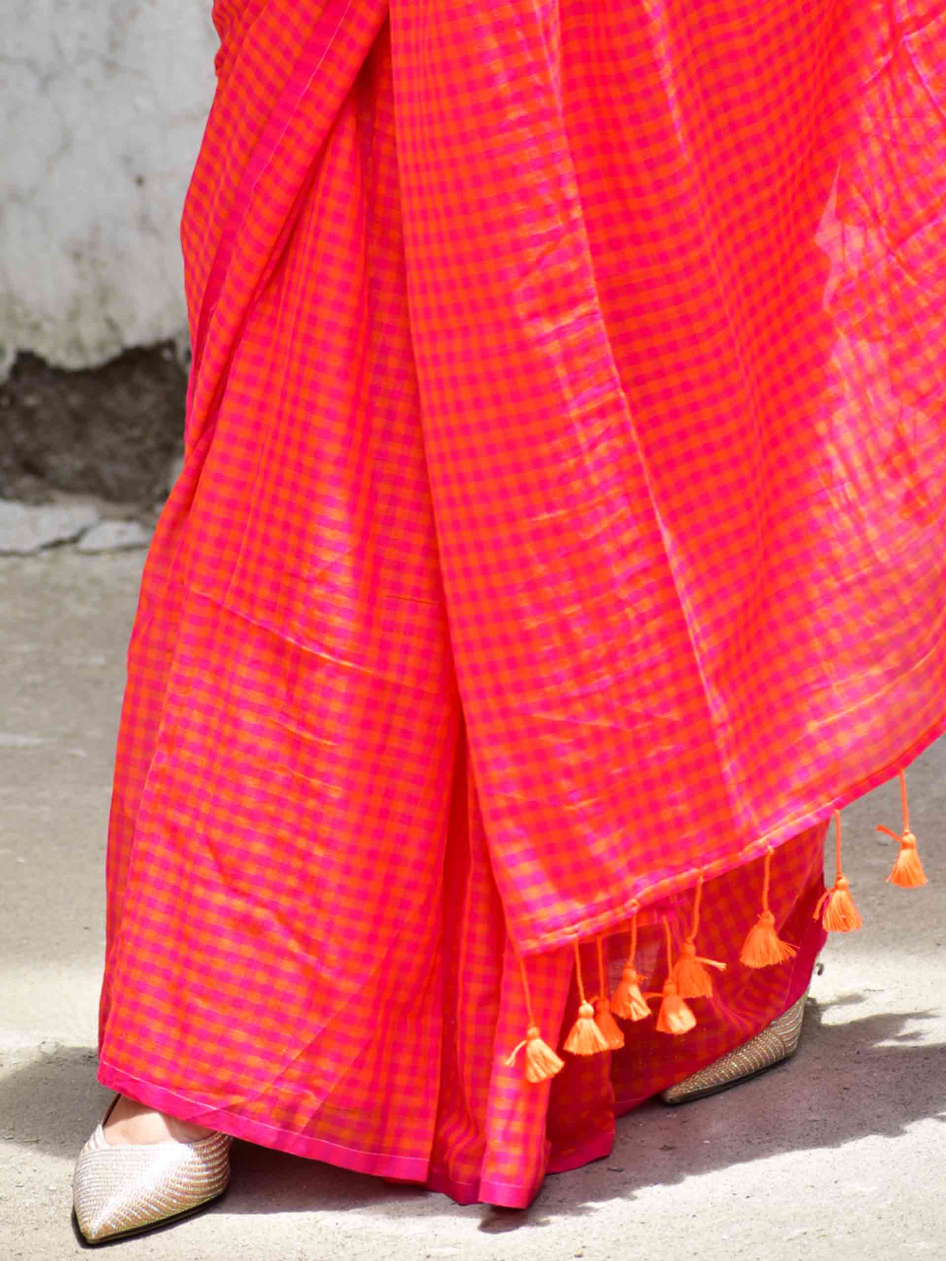 Gulabi Baadal Gamcha Mul cotton saree