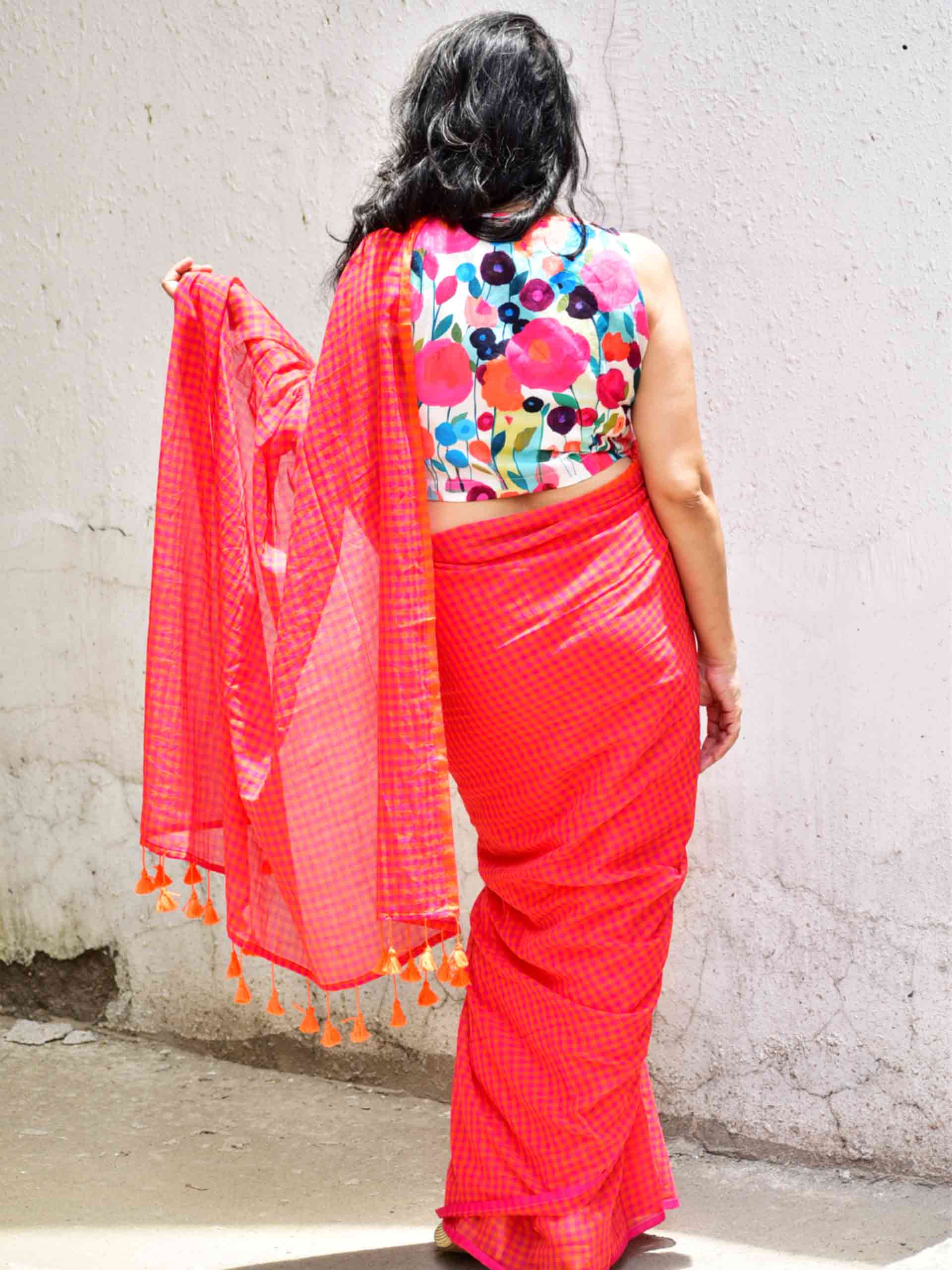 Gulabi Baadal Gamcha Mul cotton saree