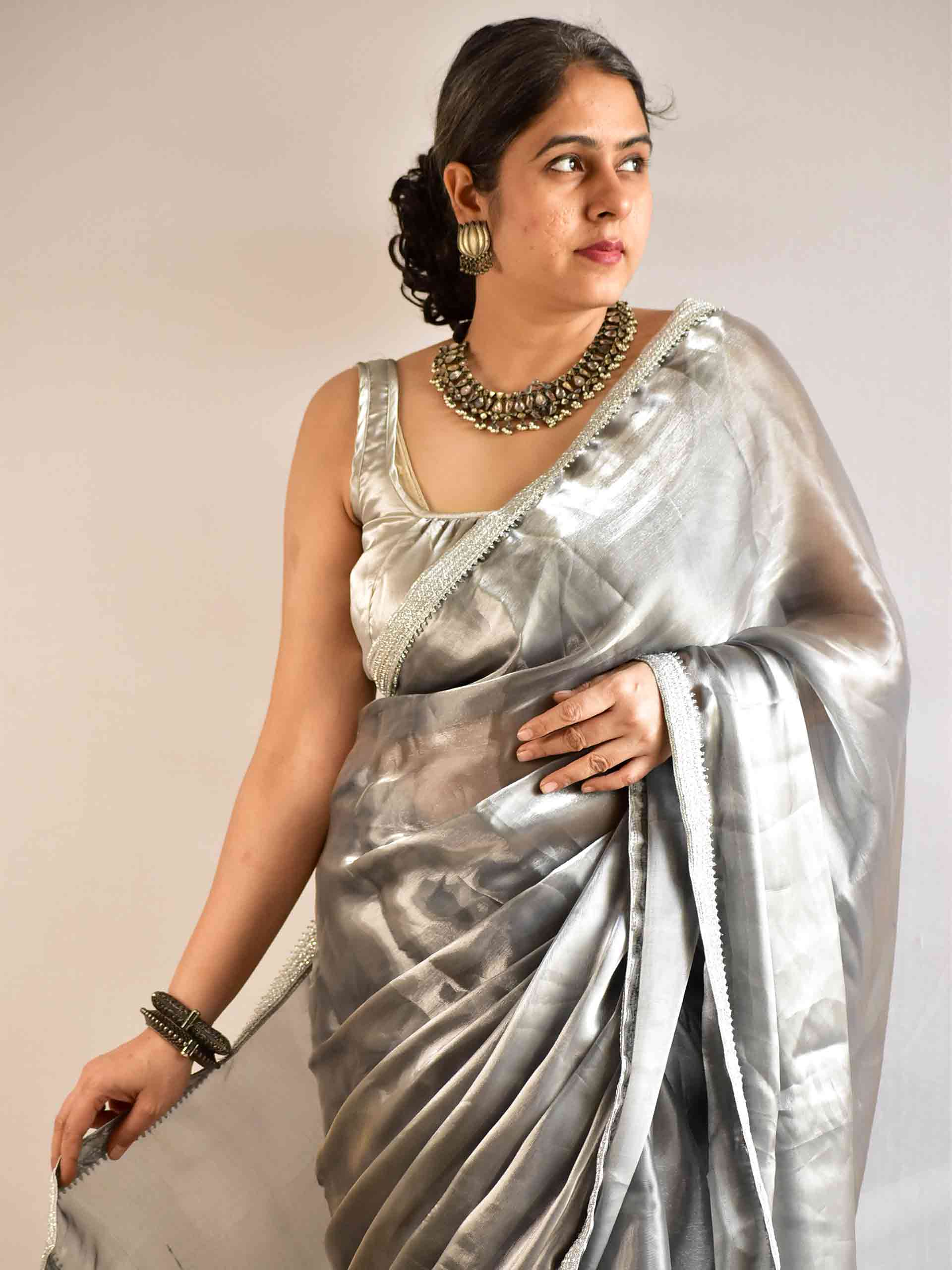 Silver sonnets - Organza saree