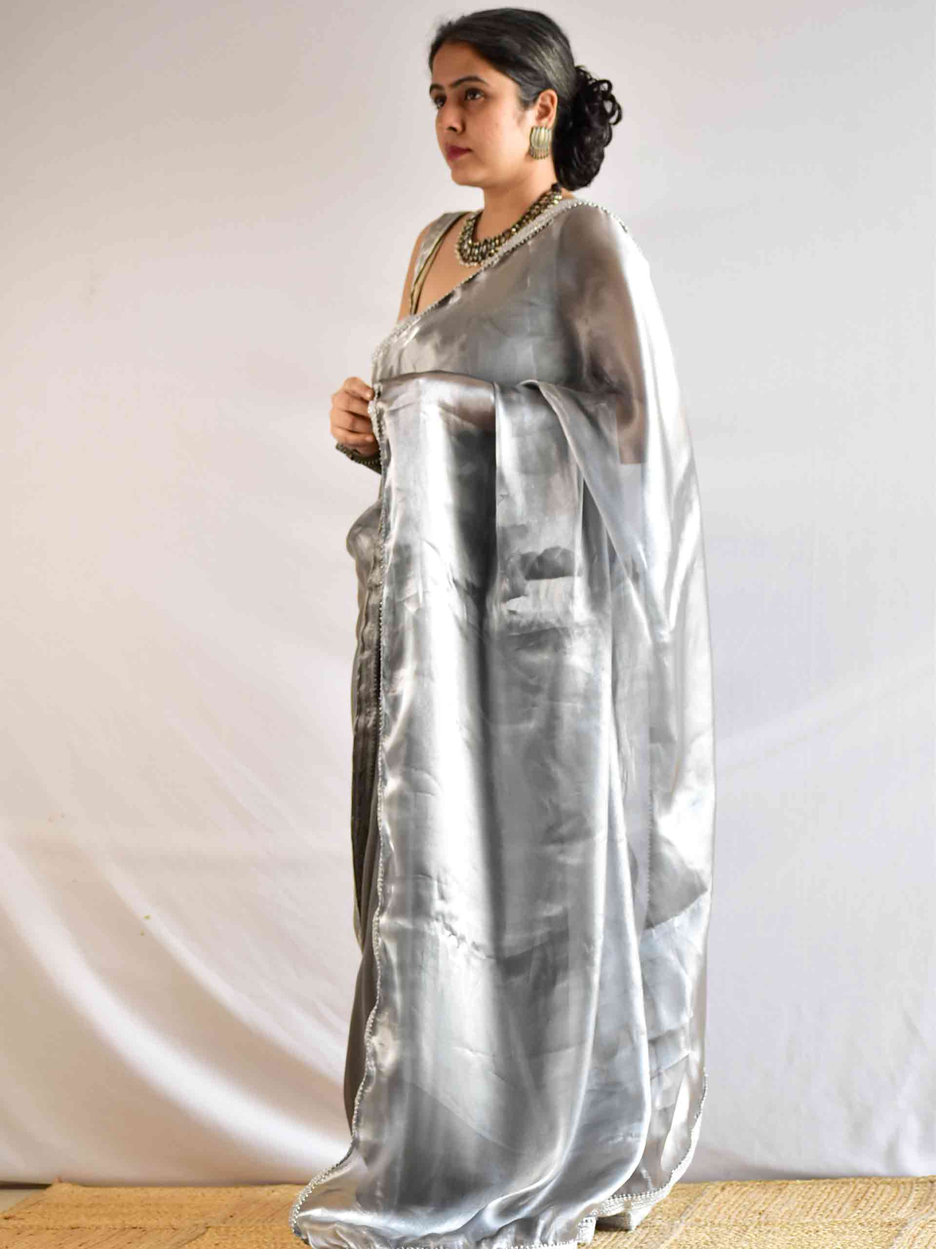 Silver sonnets - Organza saree