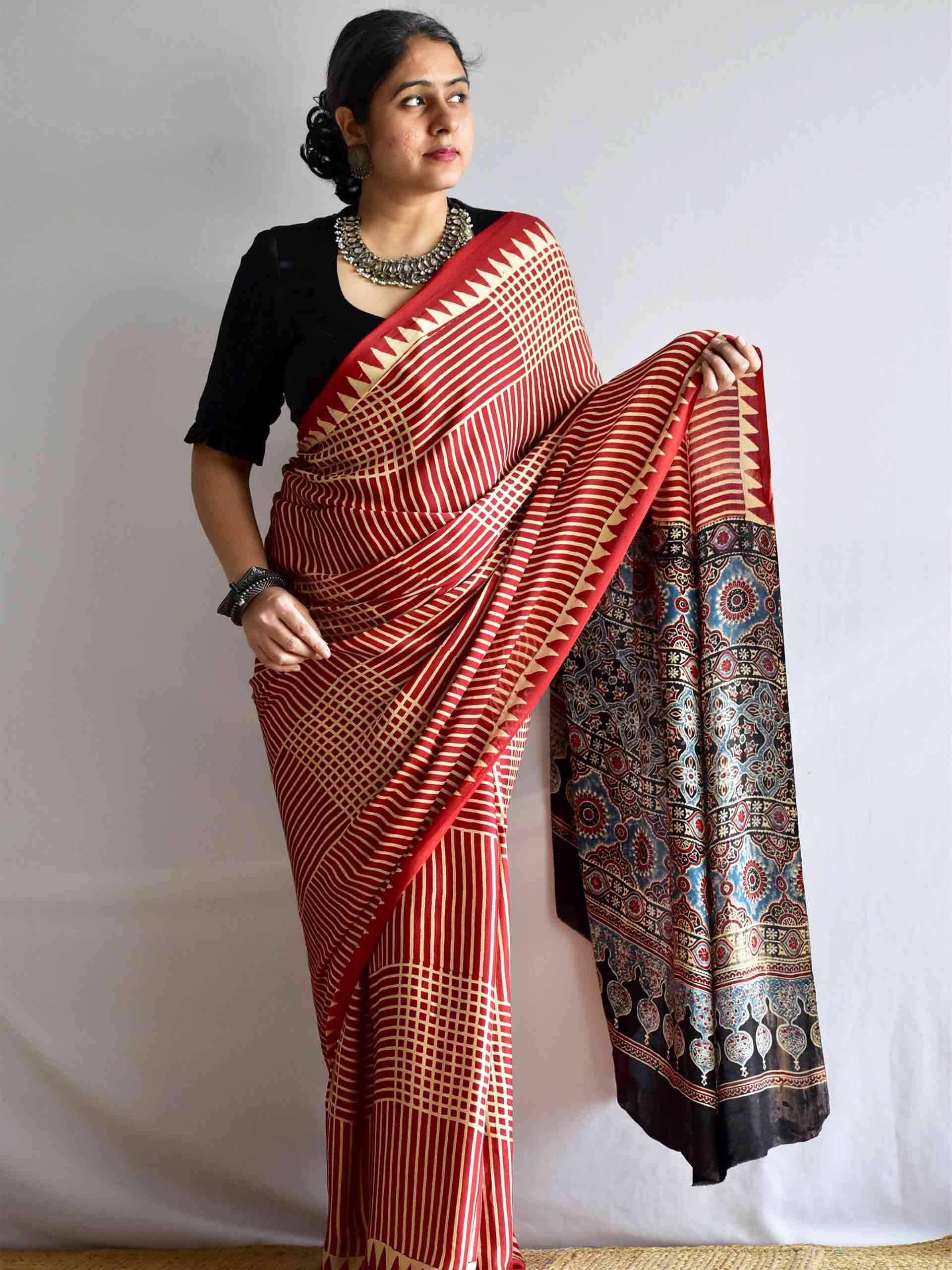 UD0066 - Ajrakh modal Silk Saree
