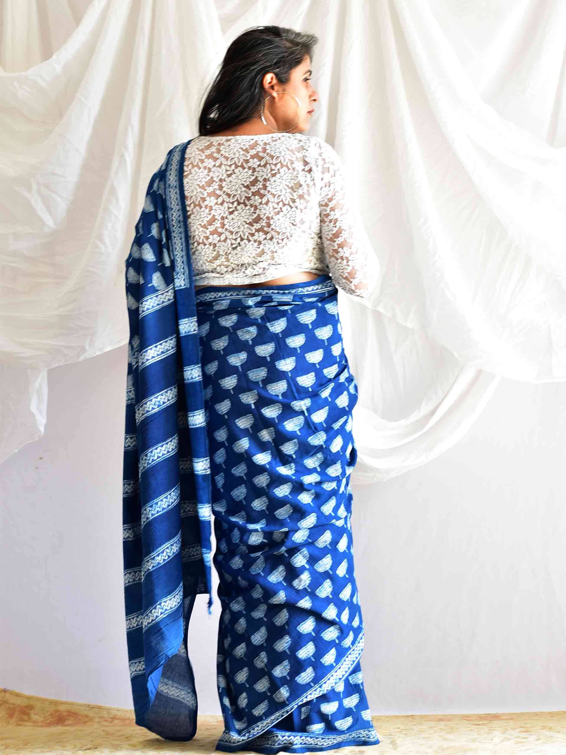 Rubaab Indigo mul cotton saree