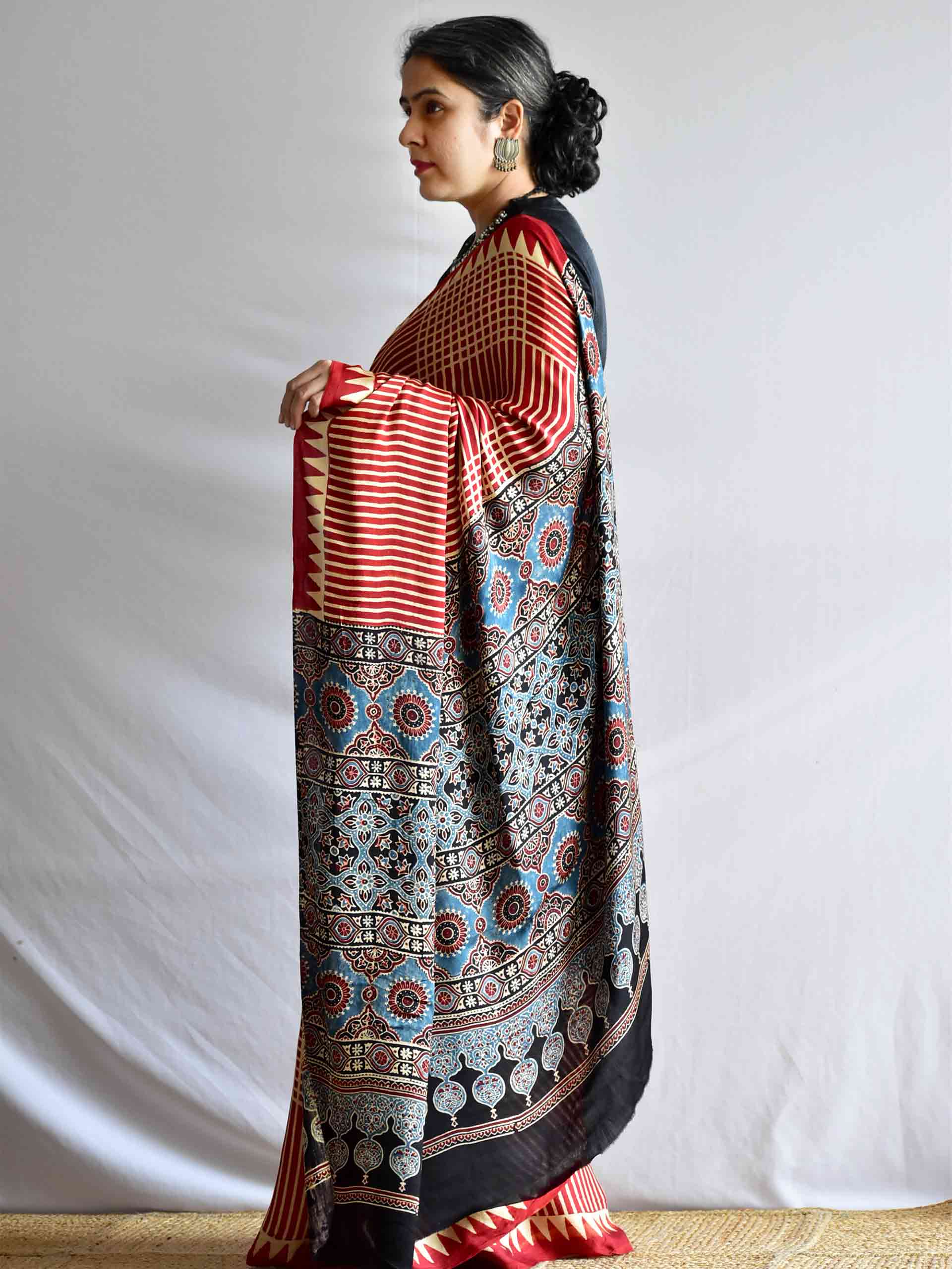 UD0066 - Ajrakh modal Silk Saree