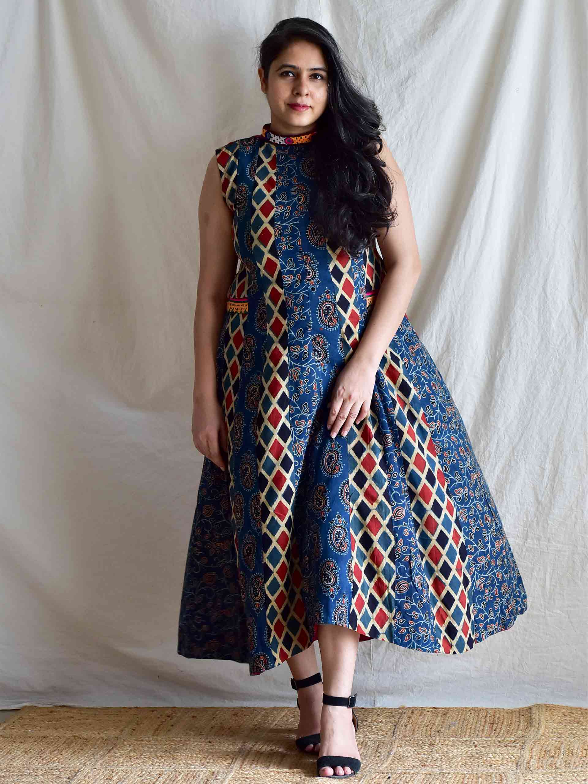 Maria - Ajrakh cotton patchwork dress Maria - Ajrakh cotton patchwork dress