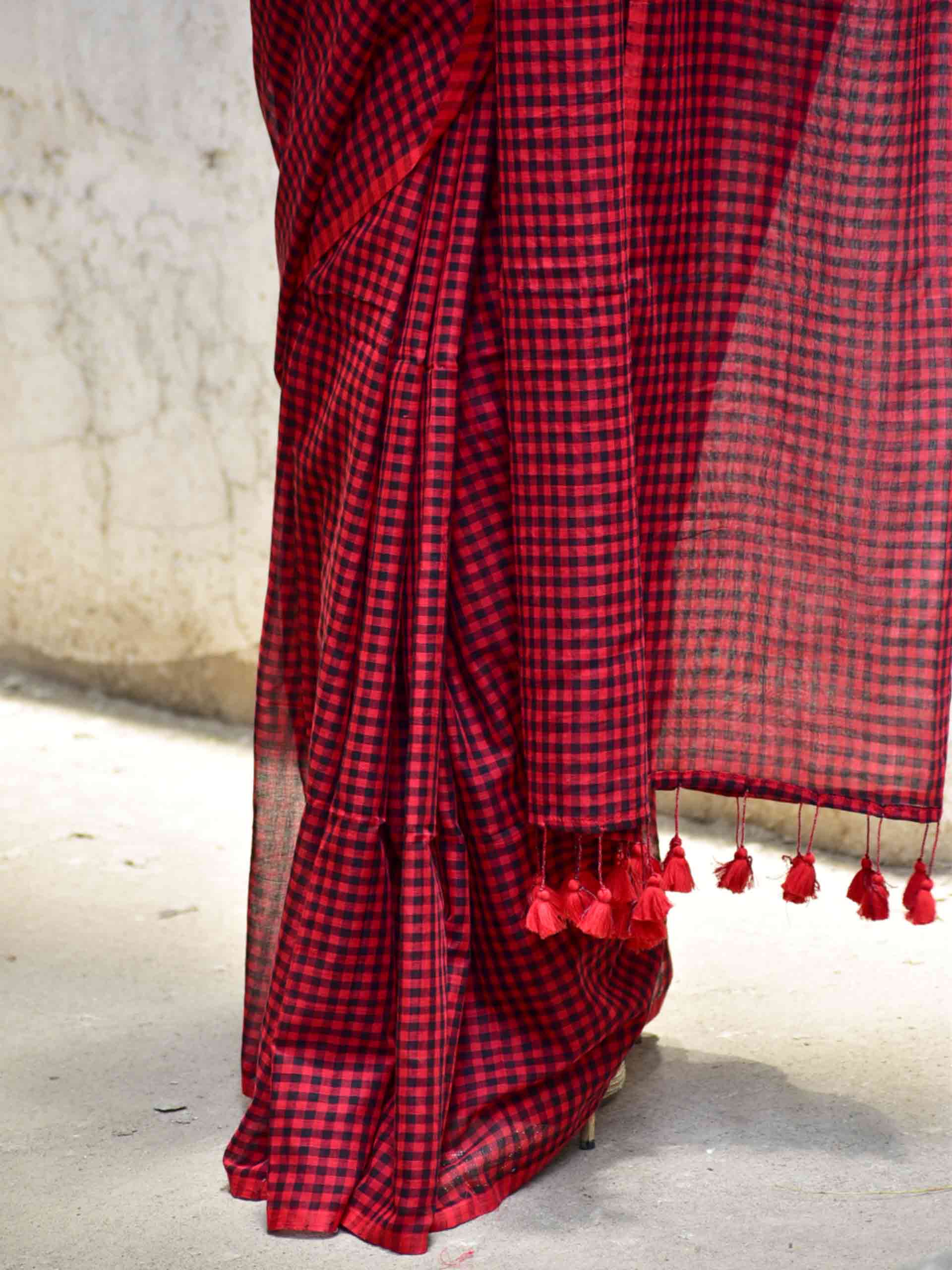 Lal Gamcha Mul cotton saree
