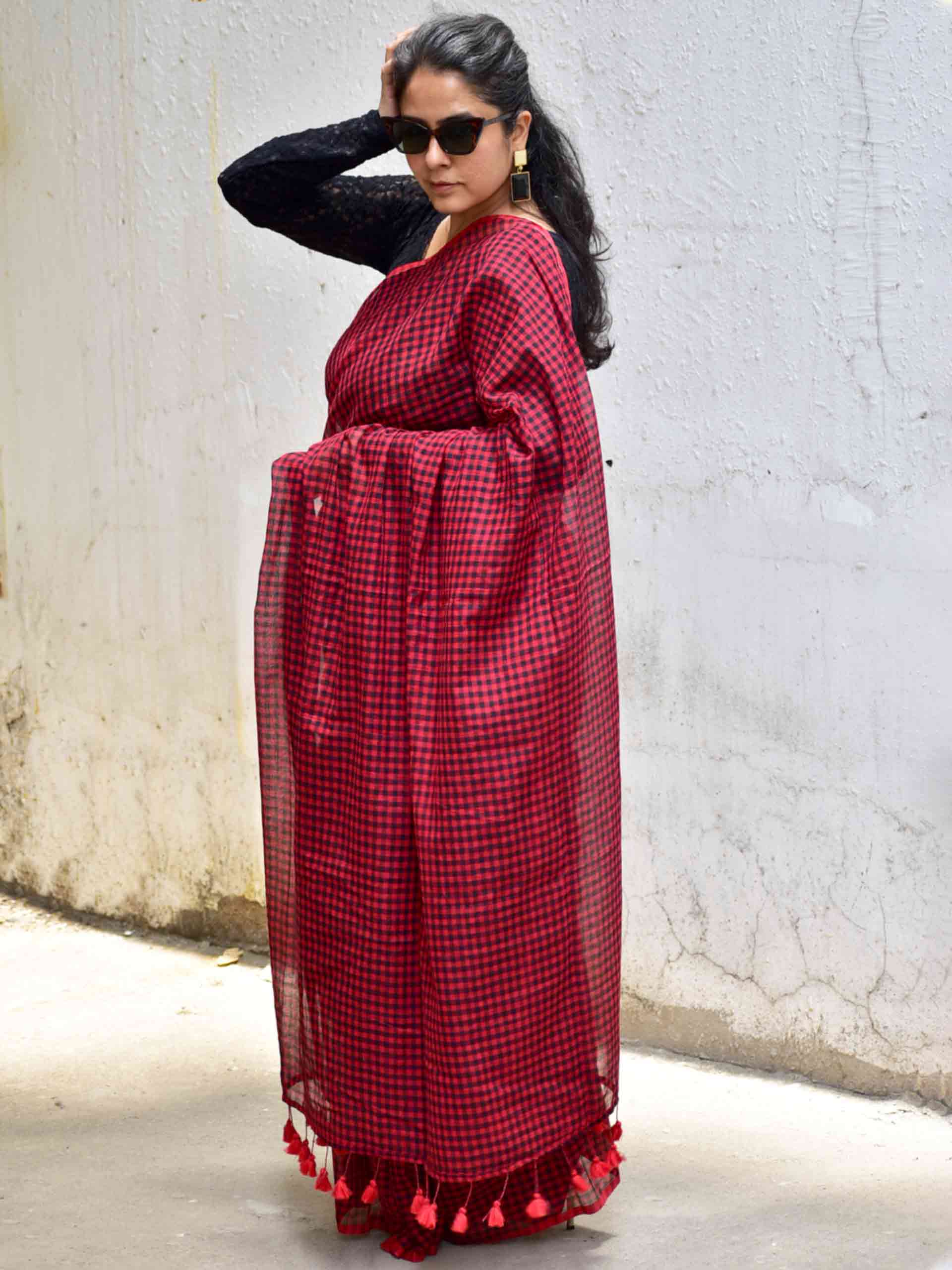 Lal Gamcha Mul cotton saree