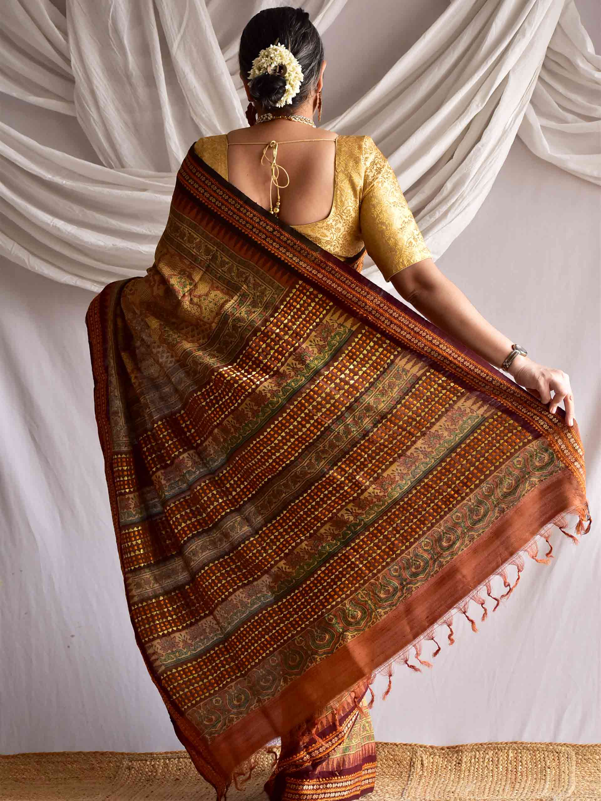 Medha - Ajrakh handwoven tussar silk saree