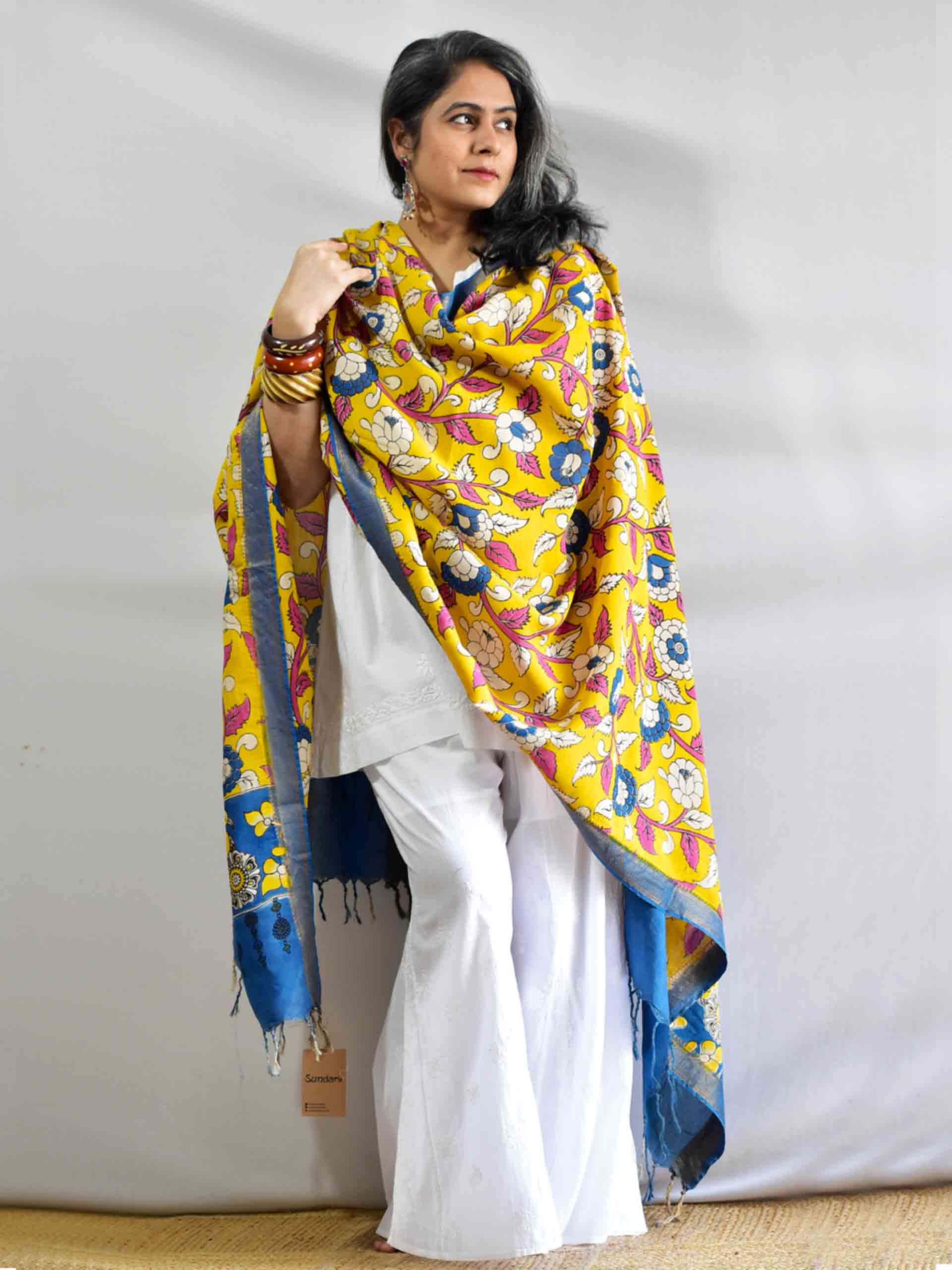 Paheli - Bangalore silk kalamkari printed Dupatta