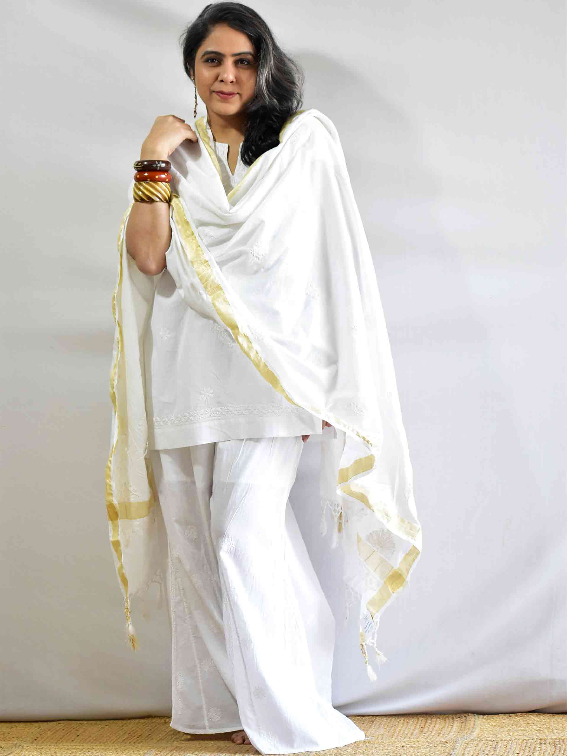 Raas - Chikankari Chanderi Silk Dupatta