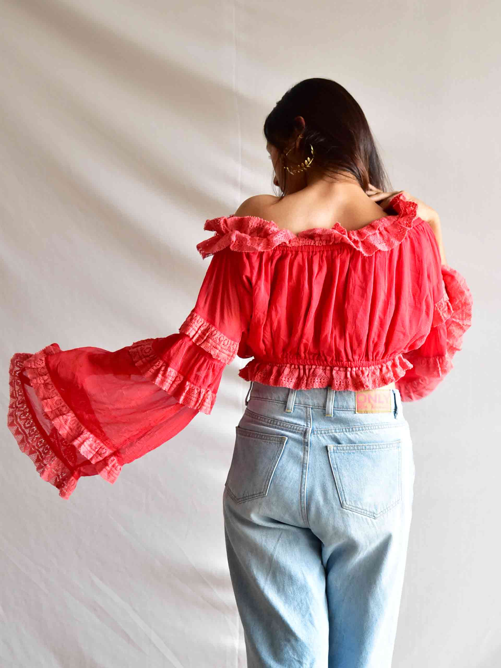 Cherry - Off Shoulder Frill Top
