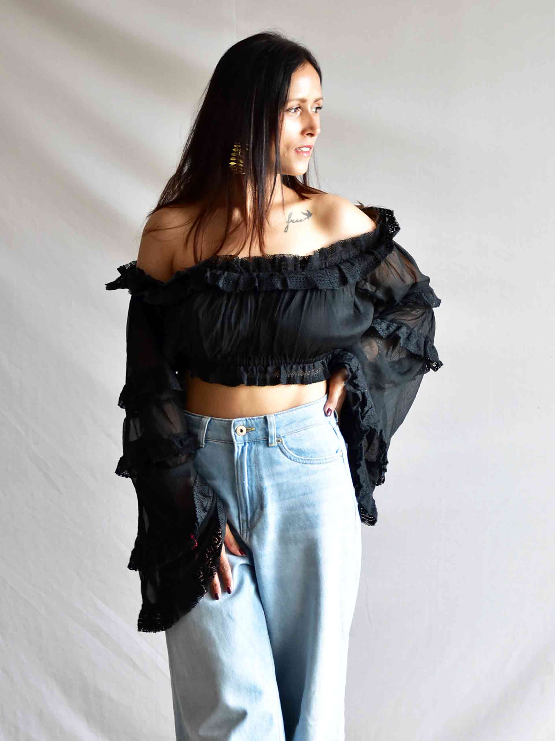 Raven - Off Shoulder Frill Top
