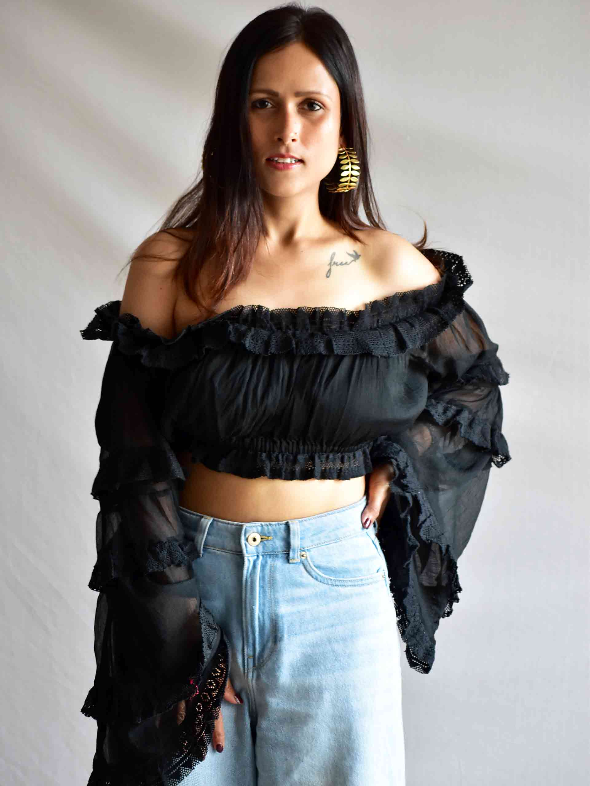 Raven - Off Shoulder Frill Top