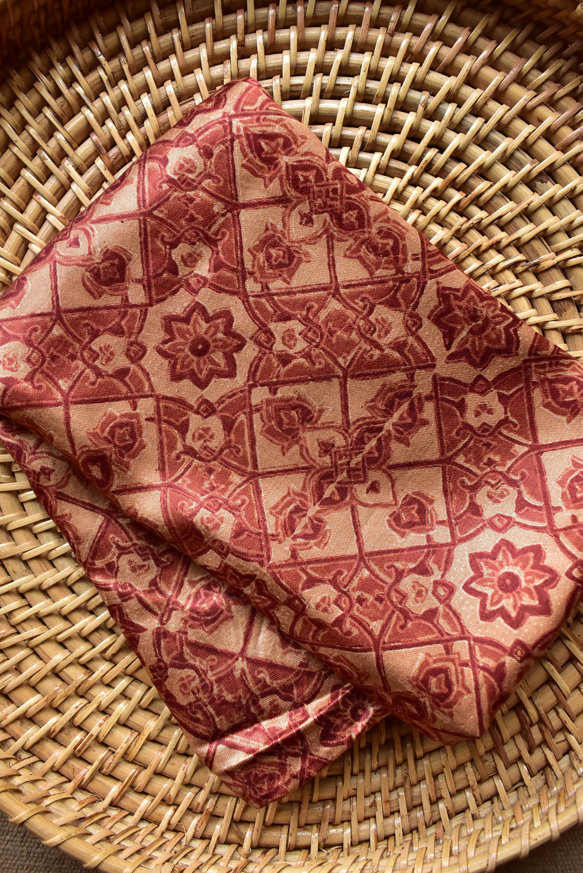 peachy lines - Ajrakh hand block printed Mashru silk stole