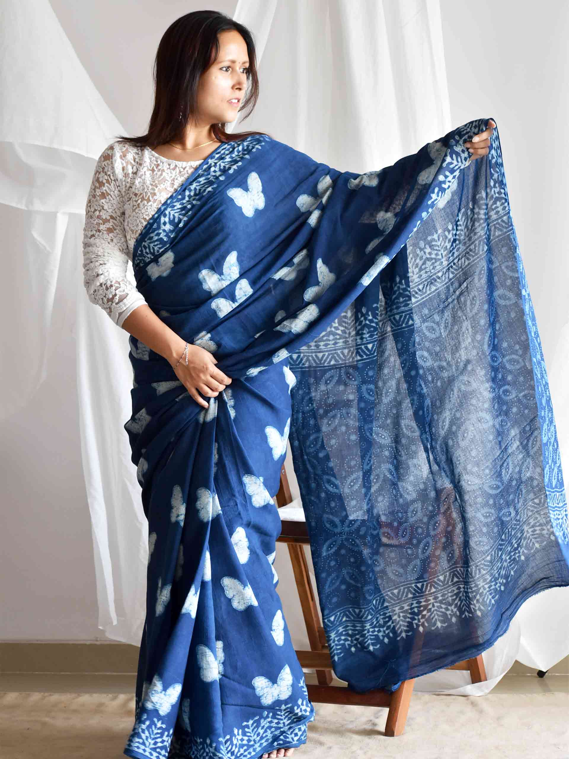 Titli Indigo Mul Cotton Saree