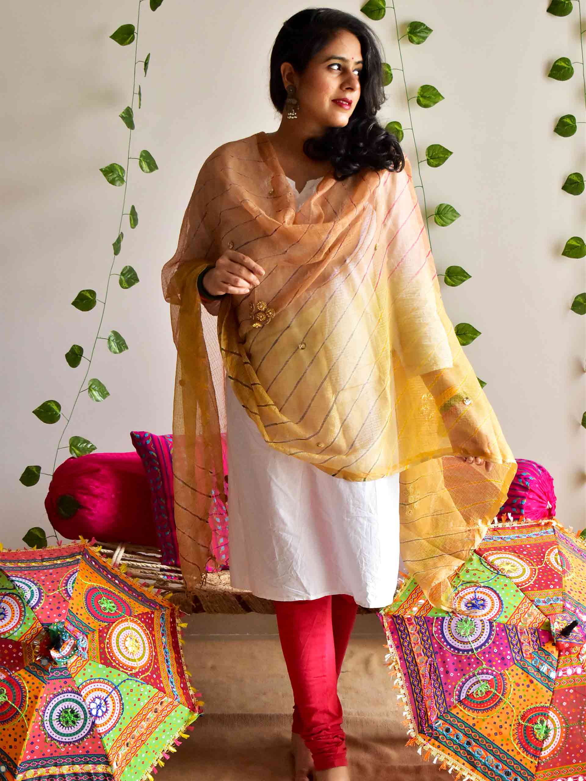 Ghewar - dual shaded leheriya sequin Kota Doria Dupatta