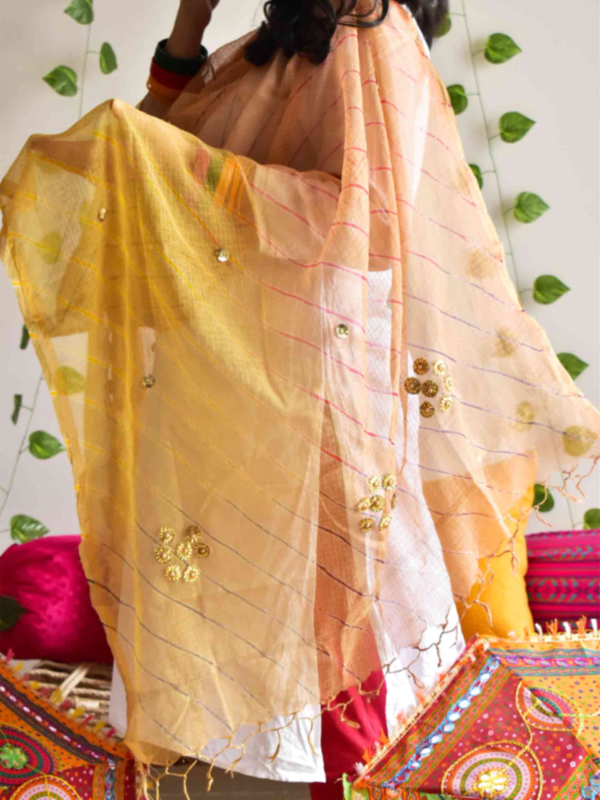 Ghewar - dual shaded leheriya sequin Kota Doria Dupatta