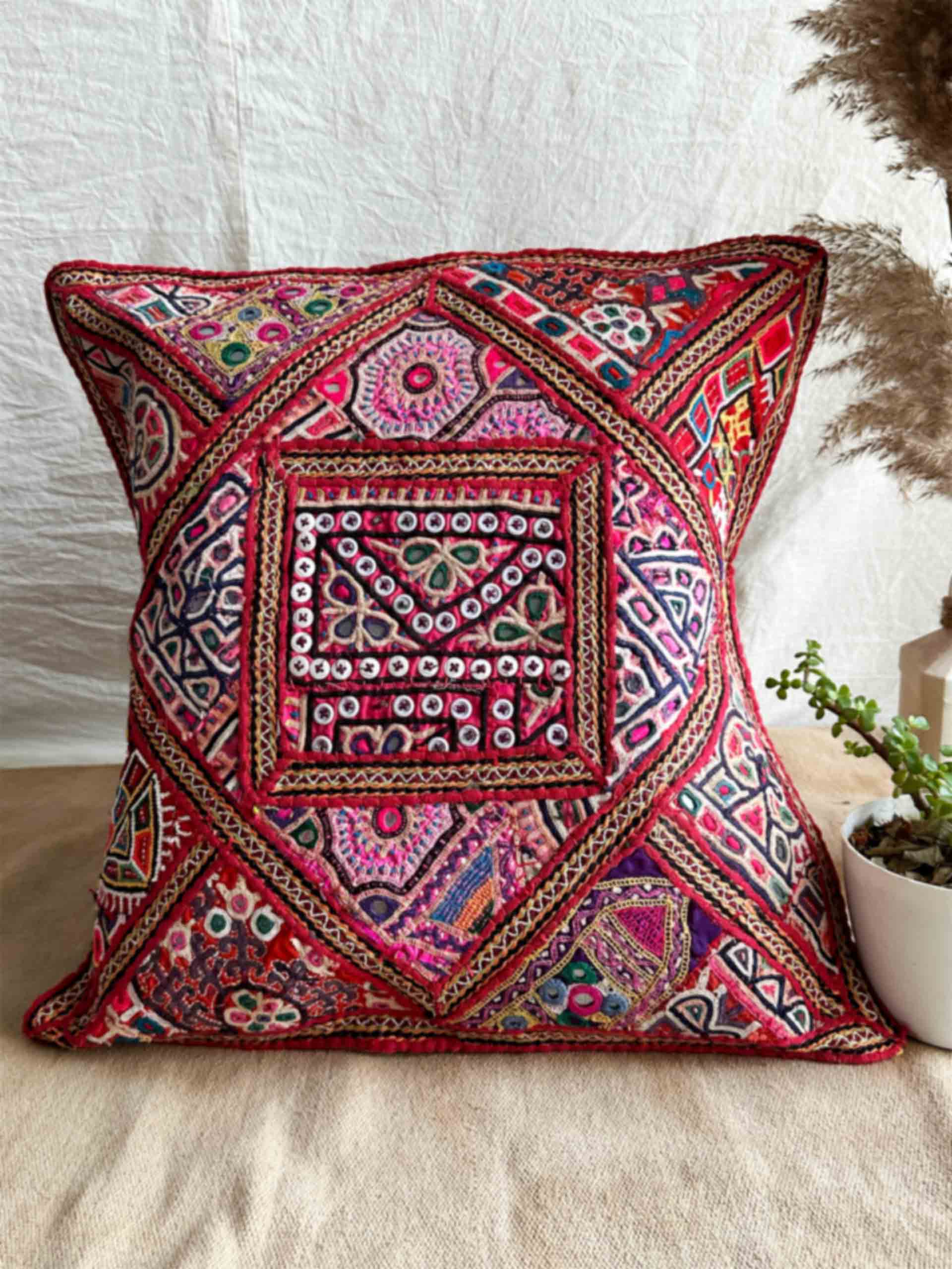 Meenakari - hand embroidered mirror work cushion cover 18X18