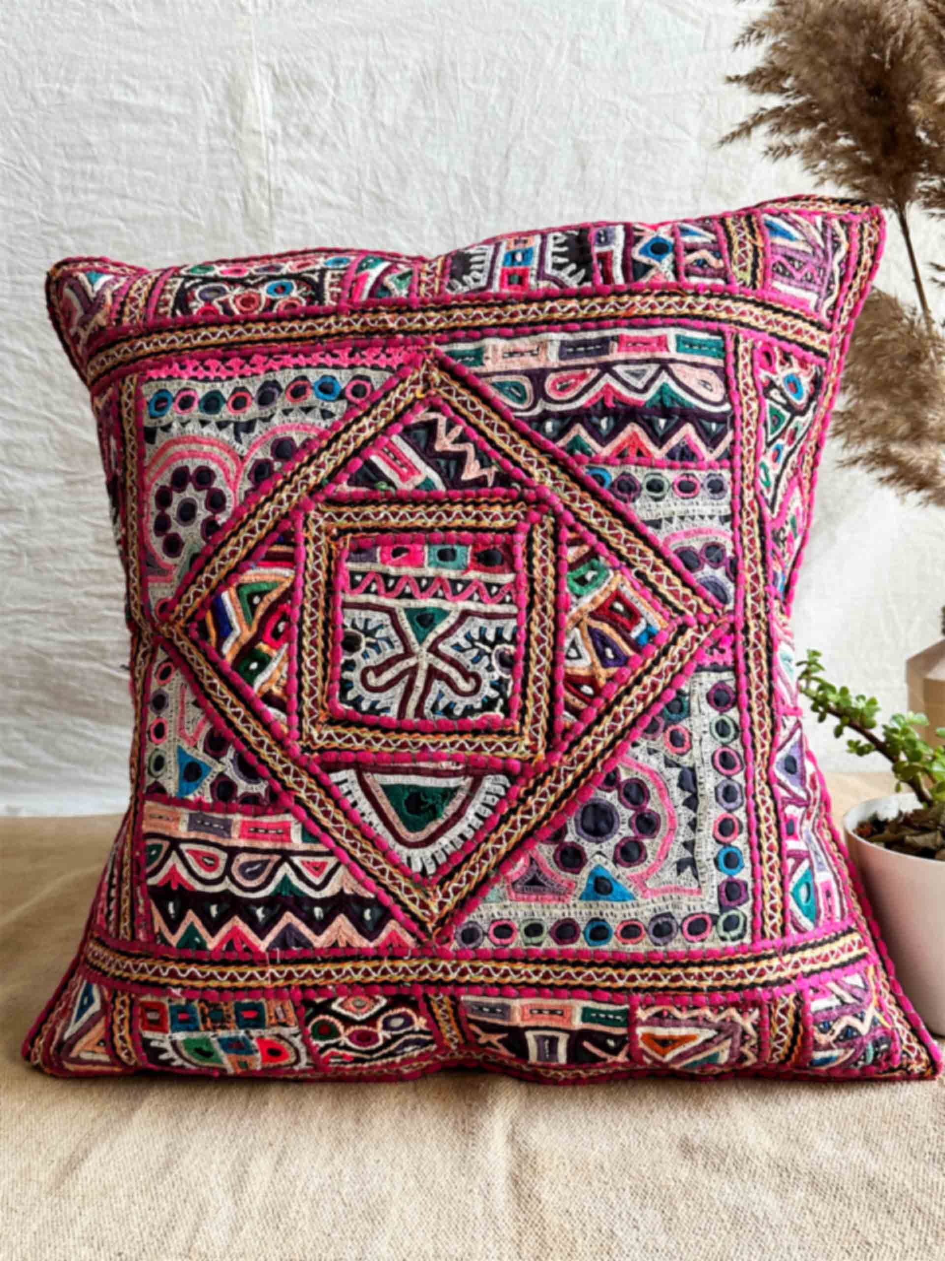 Megh - hand embroidered mirror work cushion cover 18X18