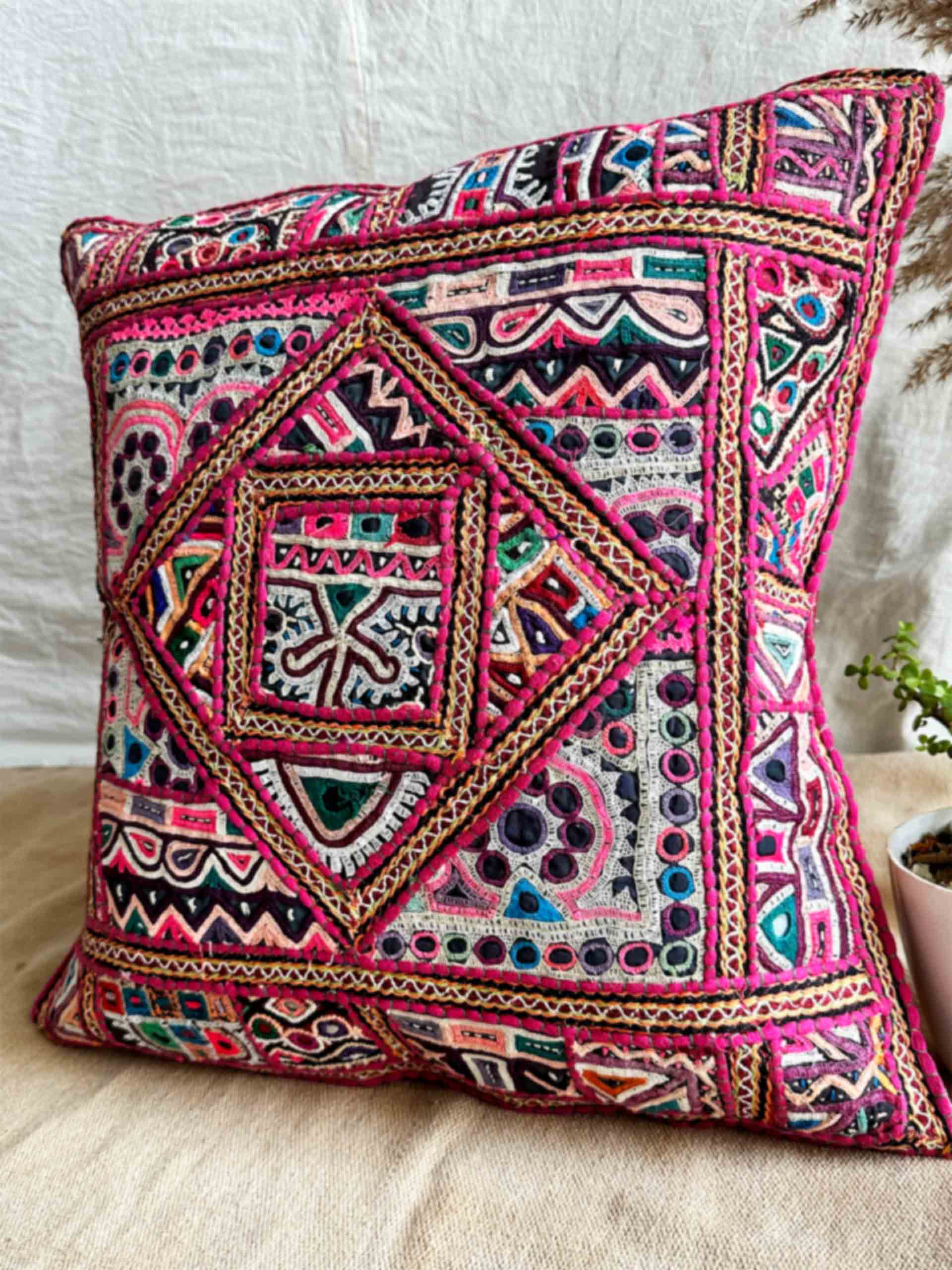Megh - hand embroidered mirror work cushion cover 18X18