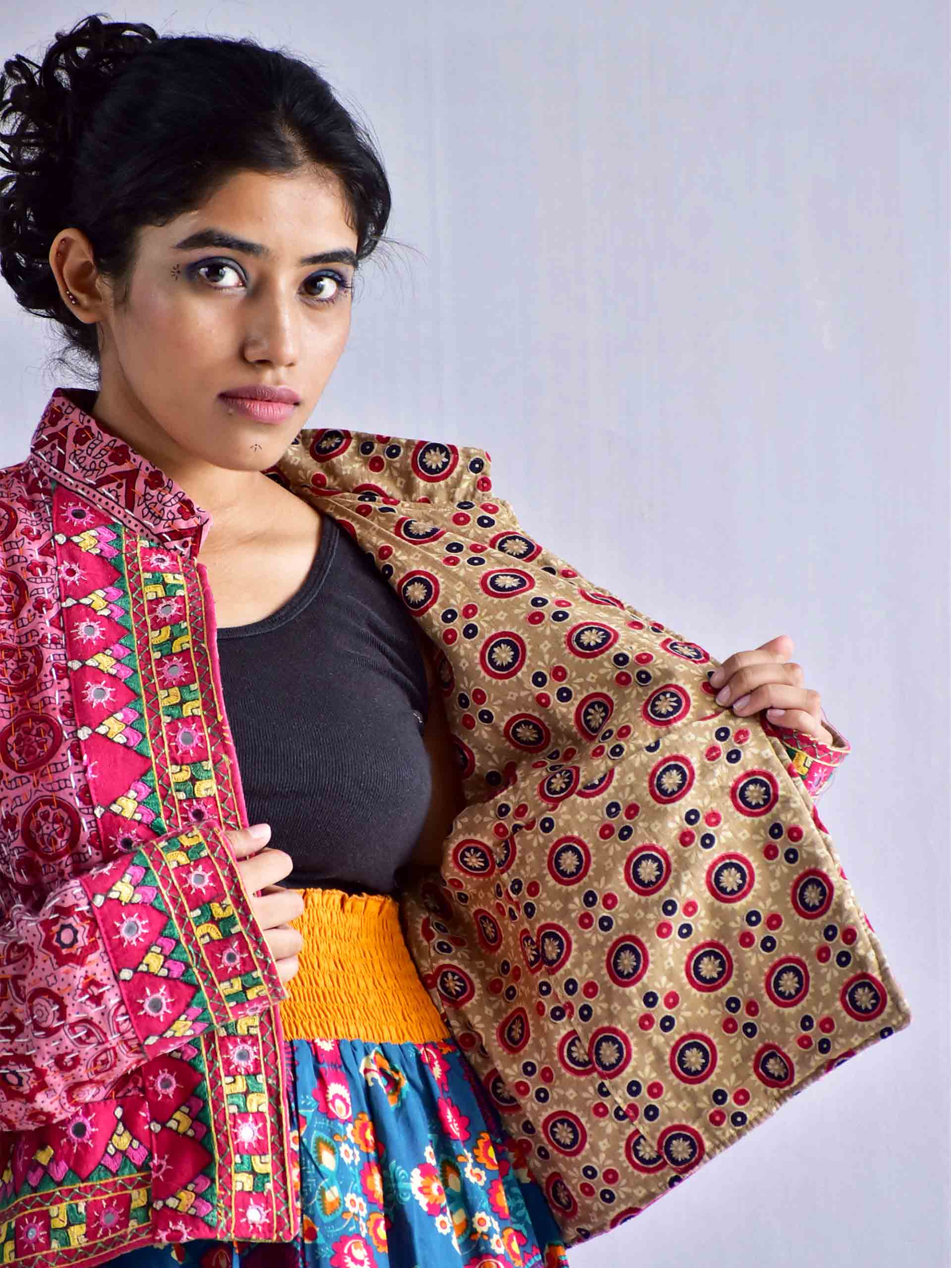 Mridang - mirror work hand embroidered and kantha Reversible jacket