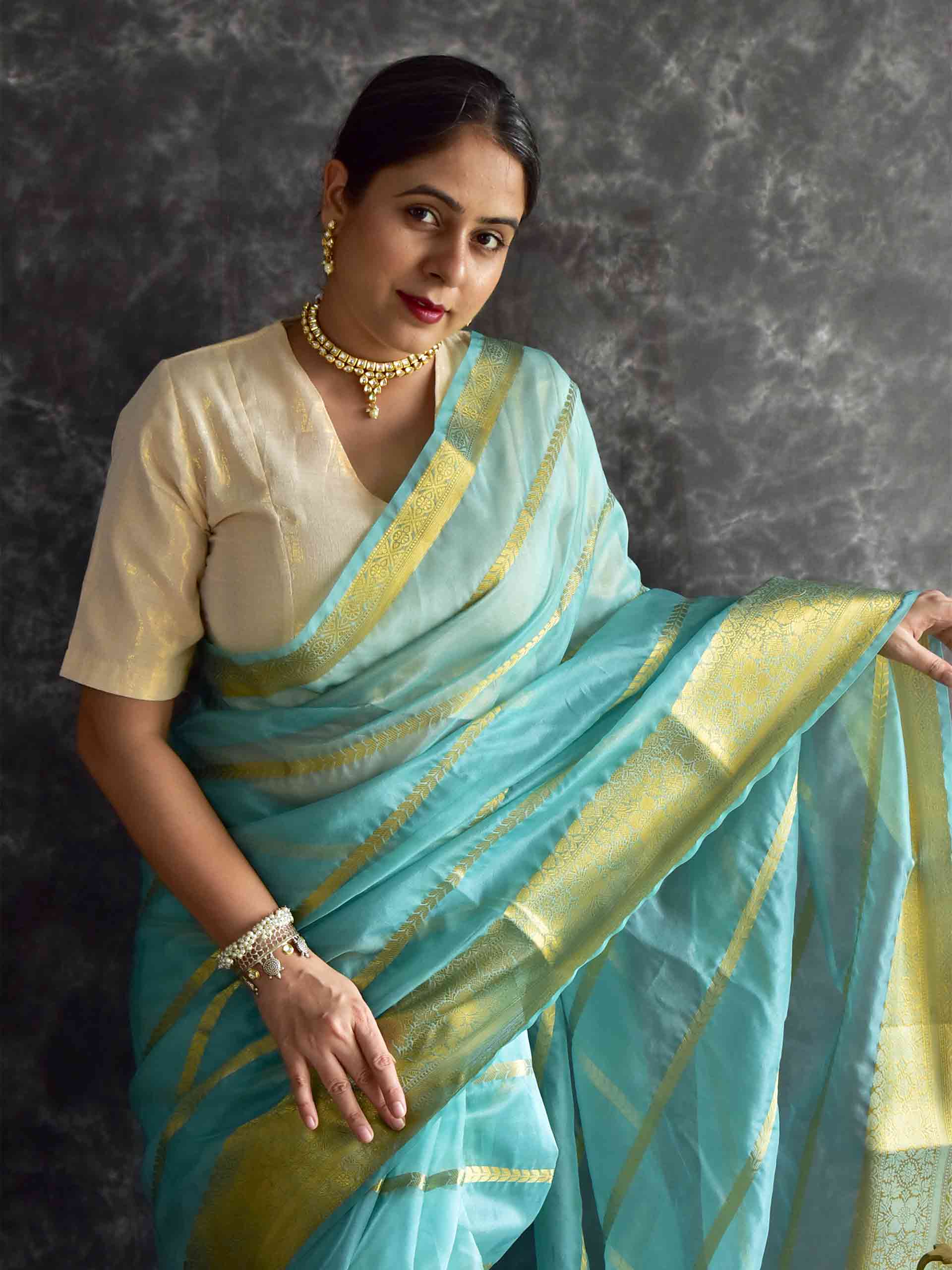 Light Sky Blue - silk saree