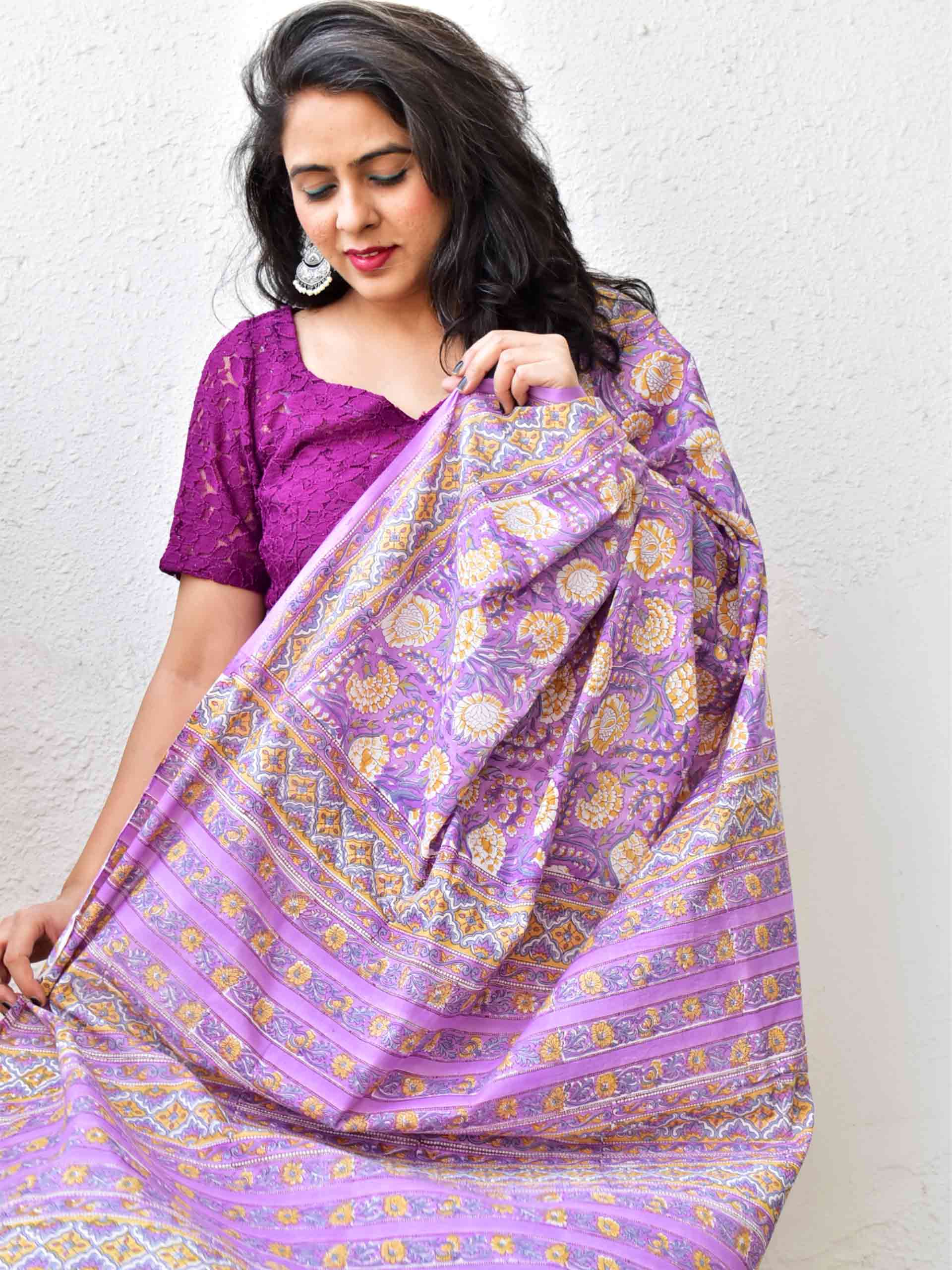 Dabu hand block printed cotton saree