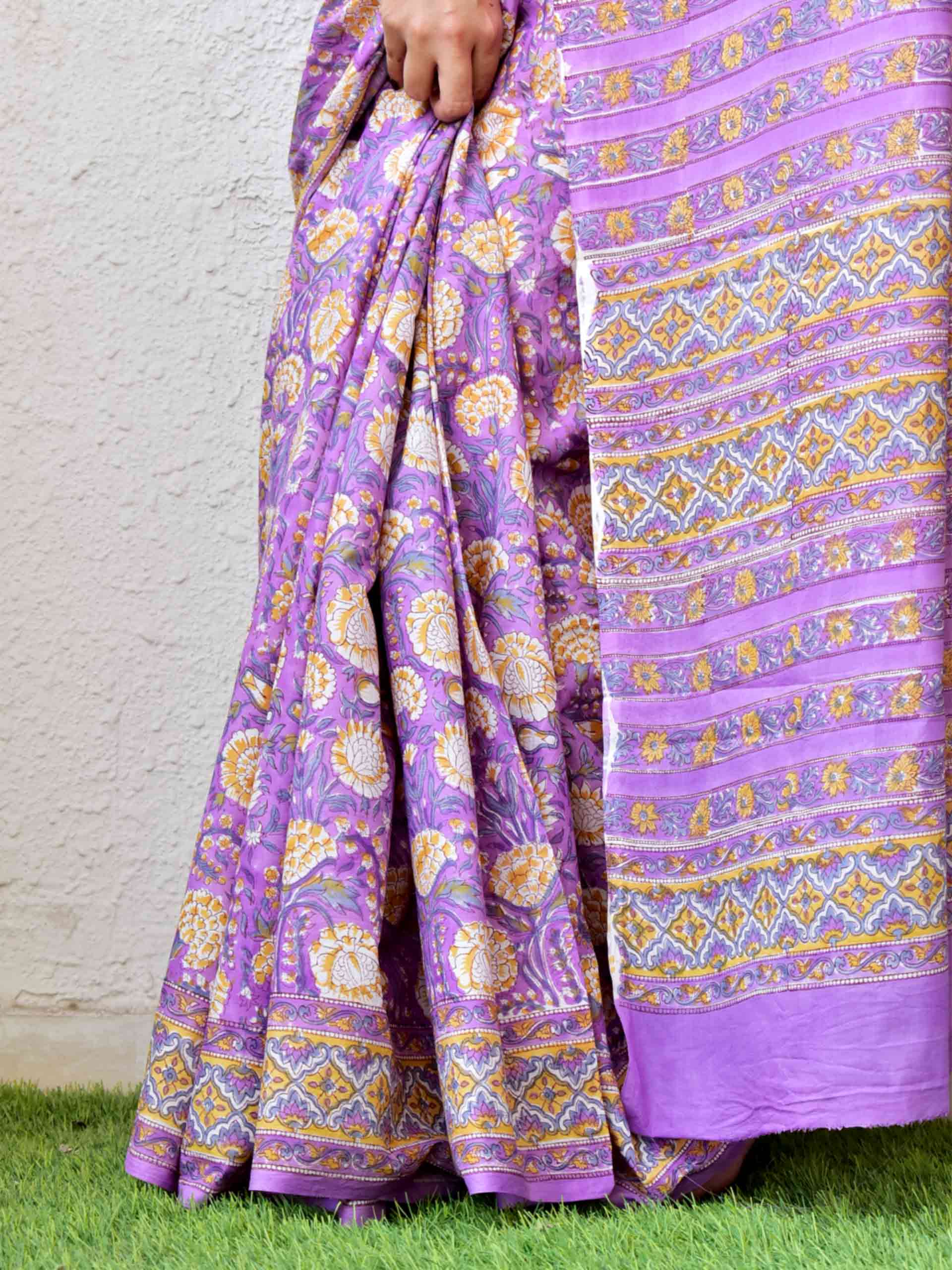 Dabu hand block printed cotton saree