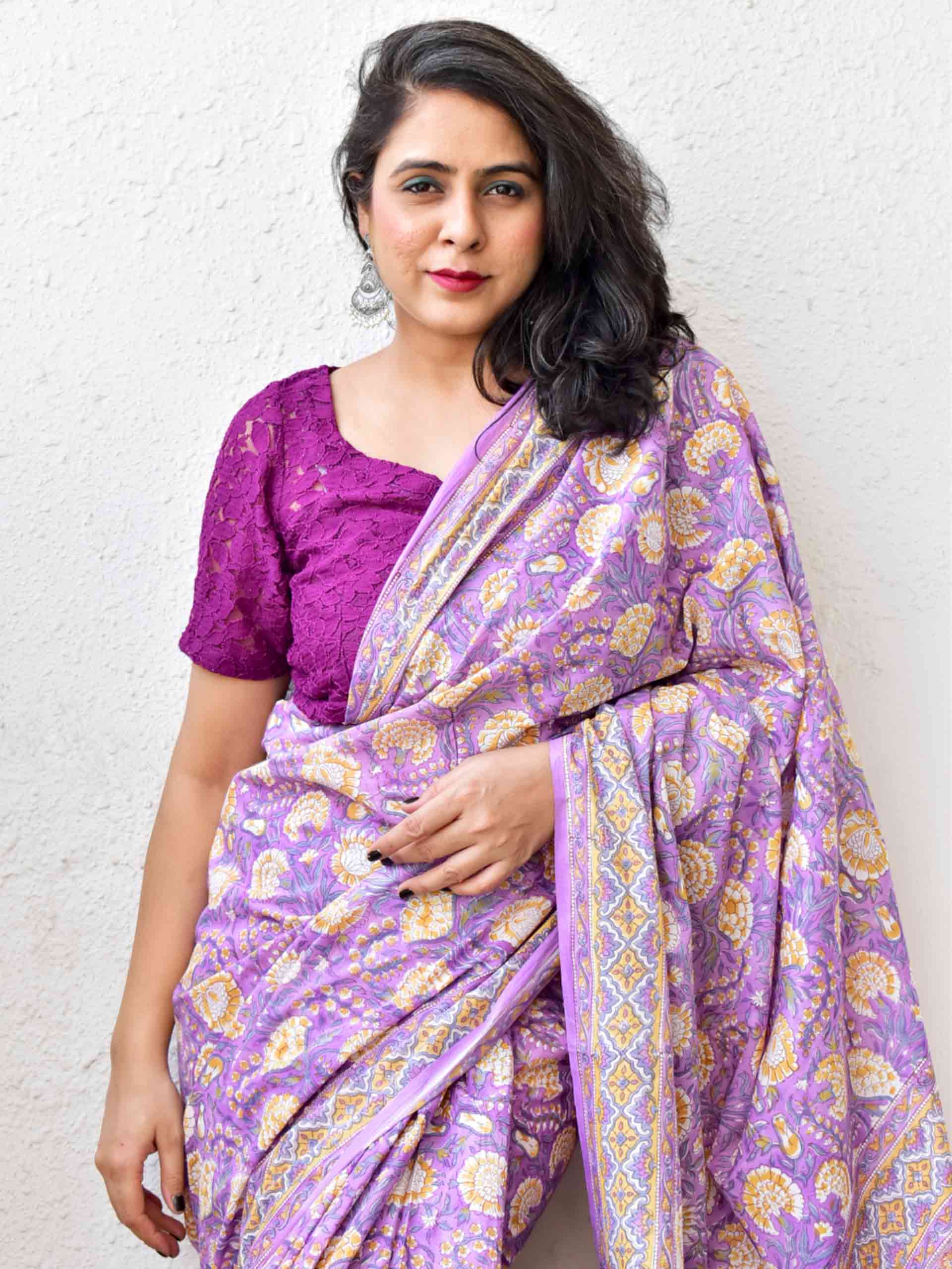 Dabu hand block printed cotton saree