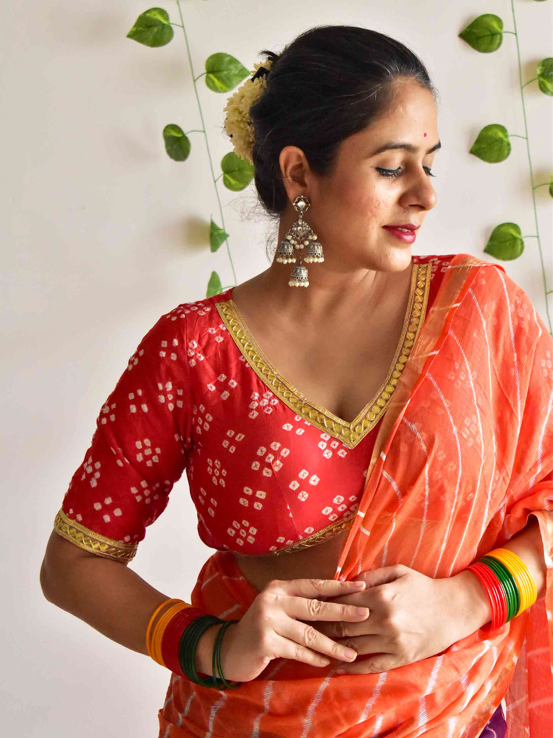 Vrindavan Handloom Chanderi silk Bandhani Blouse