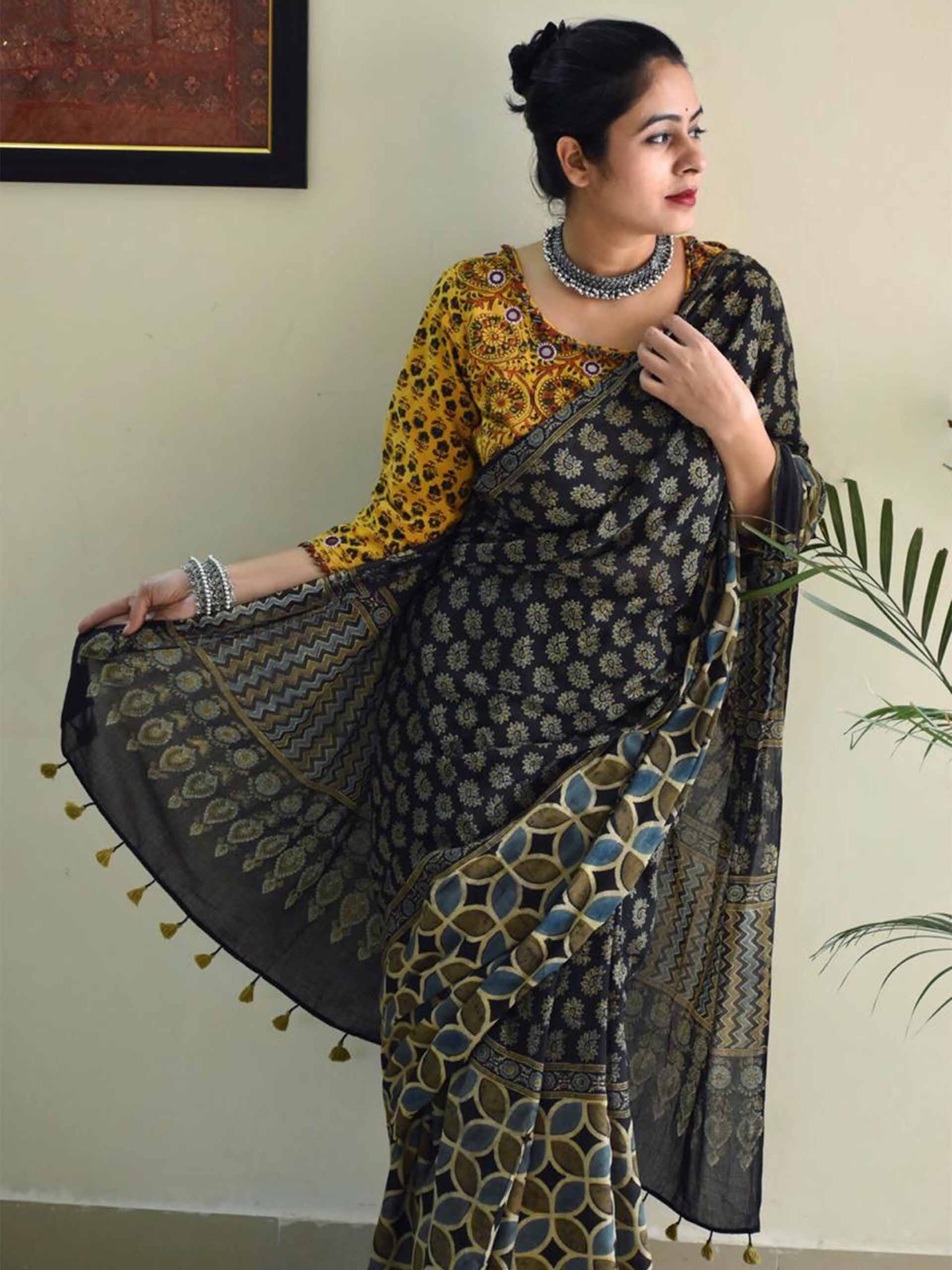 Ajrakh mul mul cotton saree