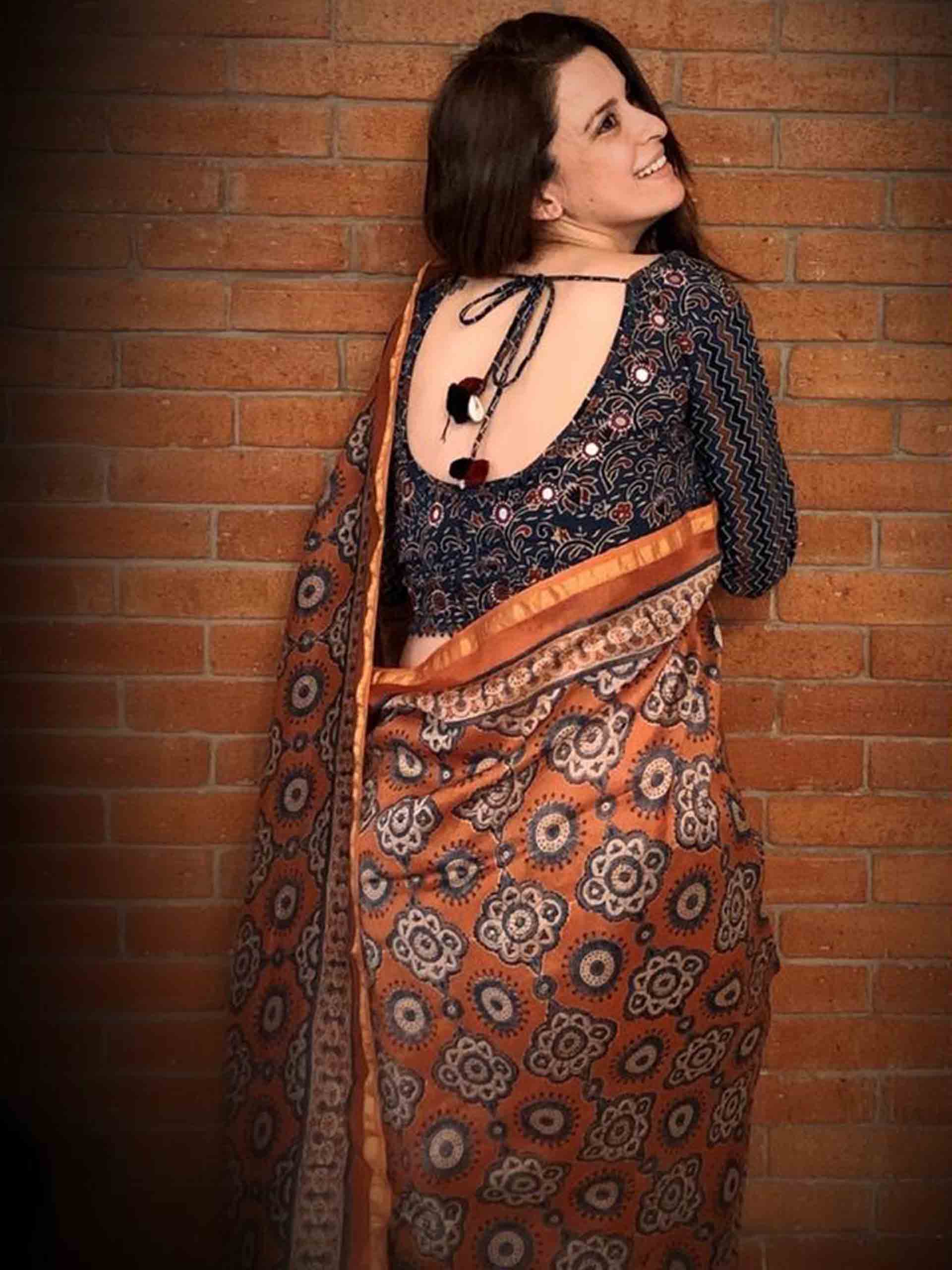 Ajrakh Chanderi silk saree