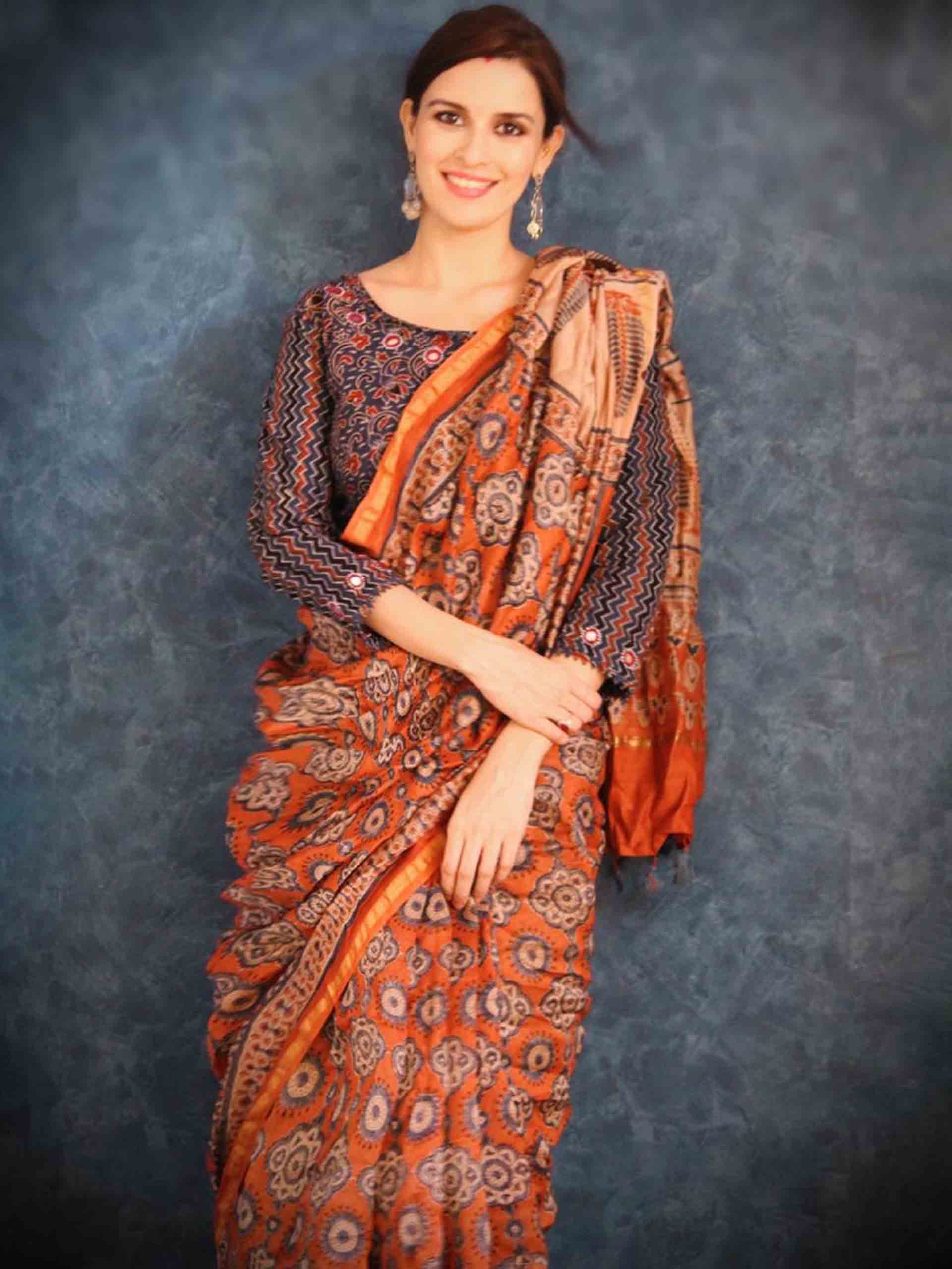 Ajrakh Chanderi silk saree