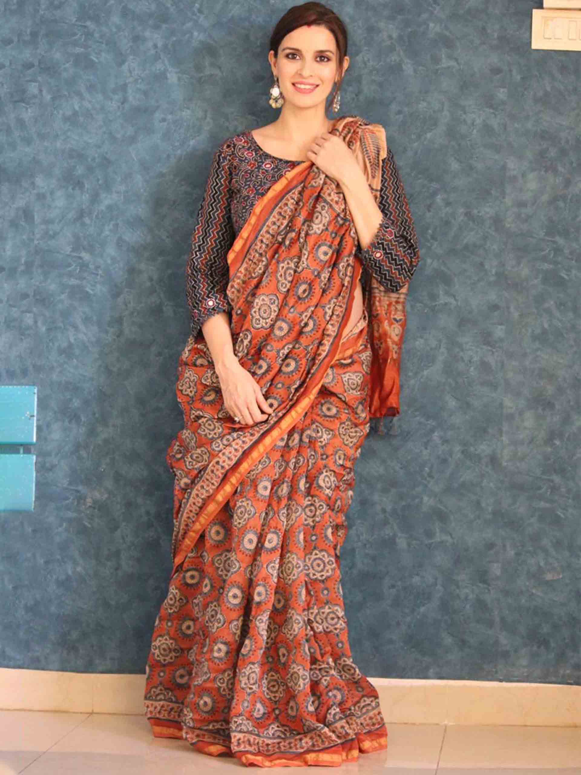 Ajrakh Chanderi silk saree