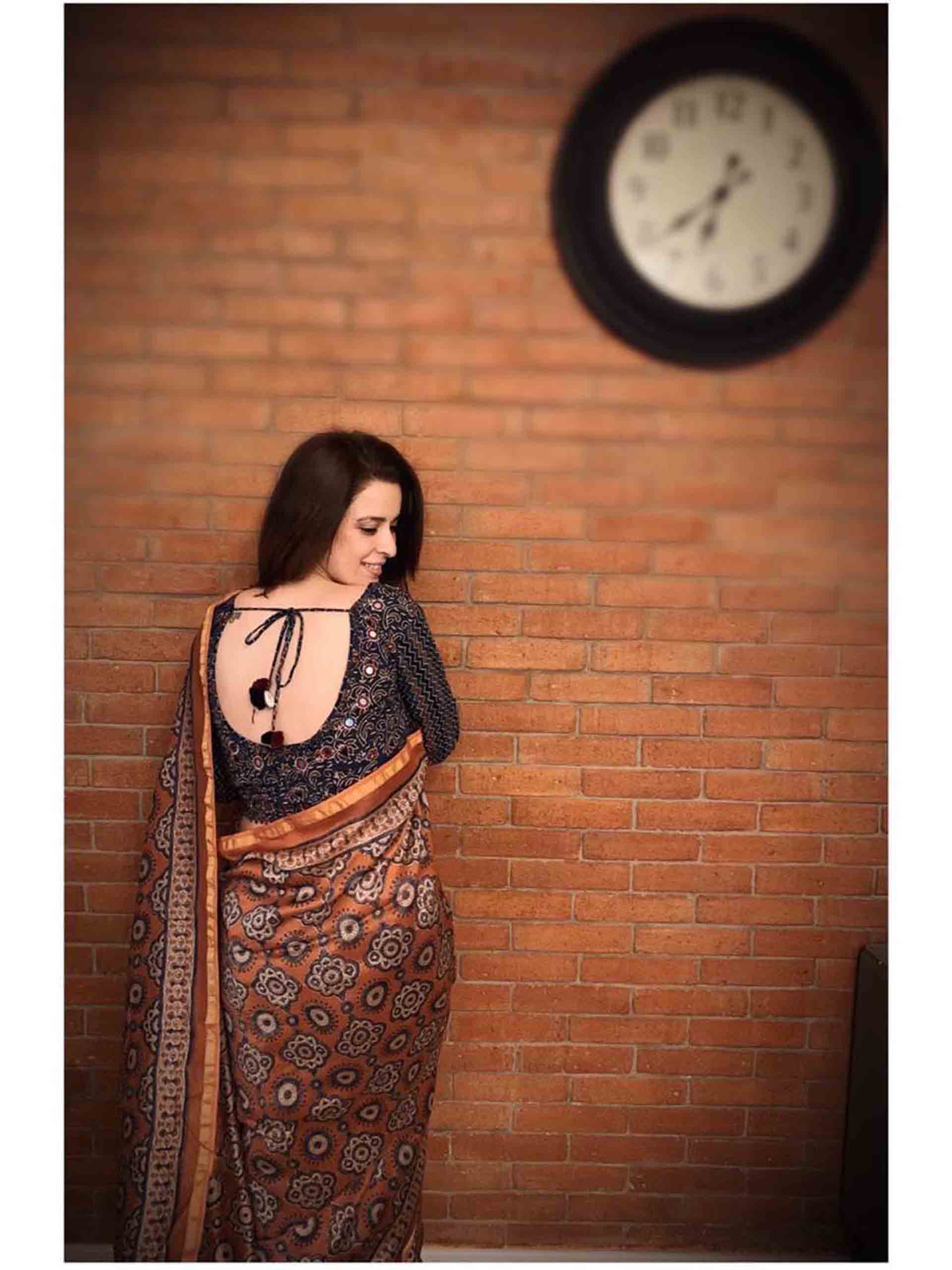 Ajrakh Chanderi silk saree