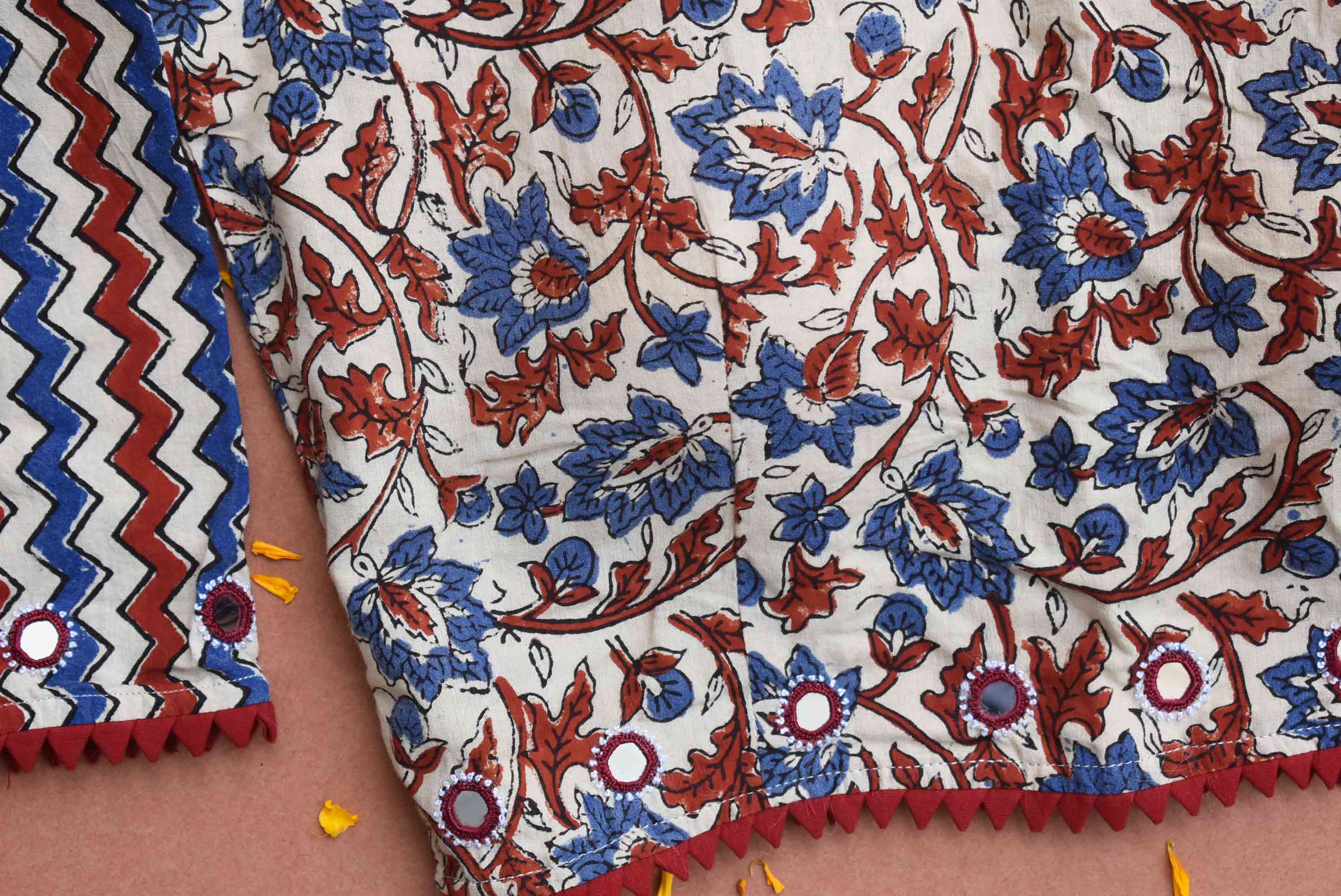 White Ajrakh kutch mirror work blouse