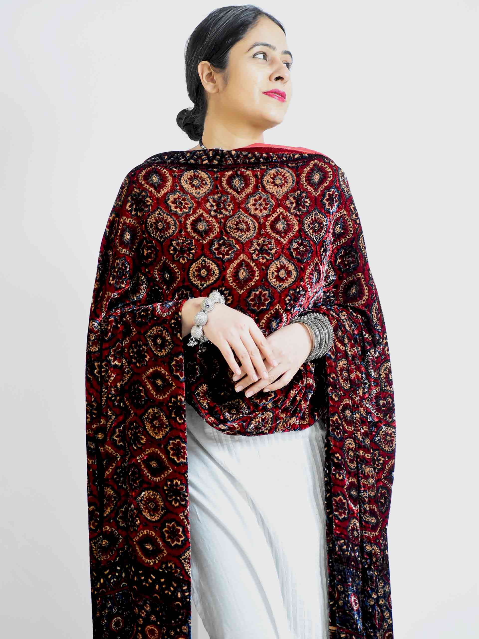 Buy Ajrakh Silk Velvet Dupatta Online