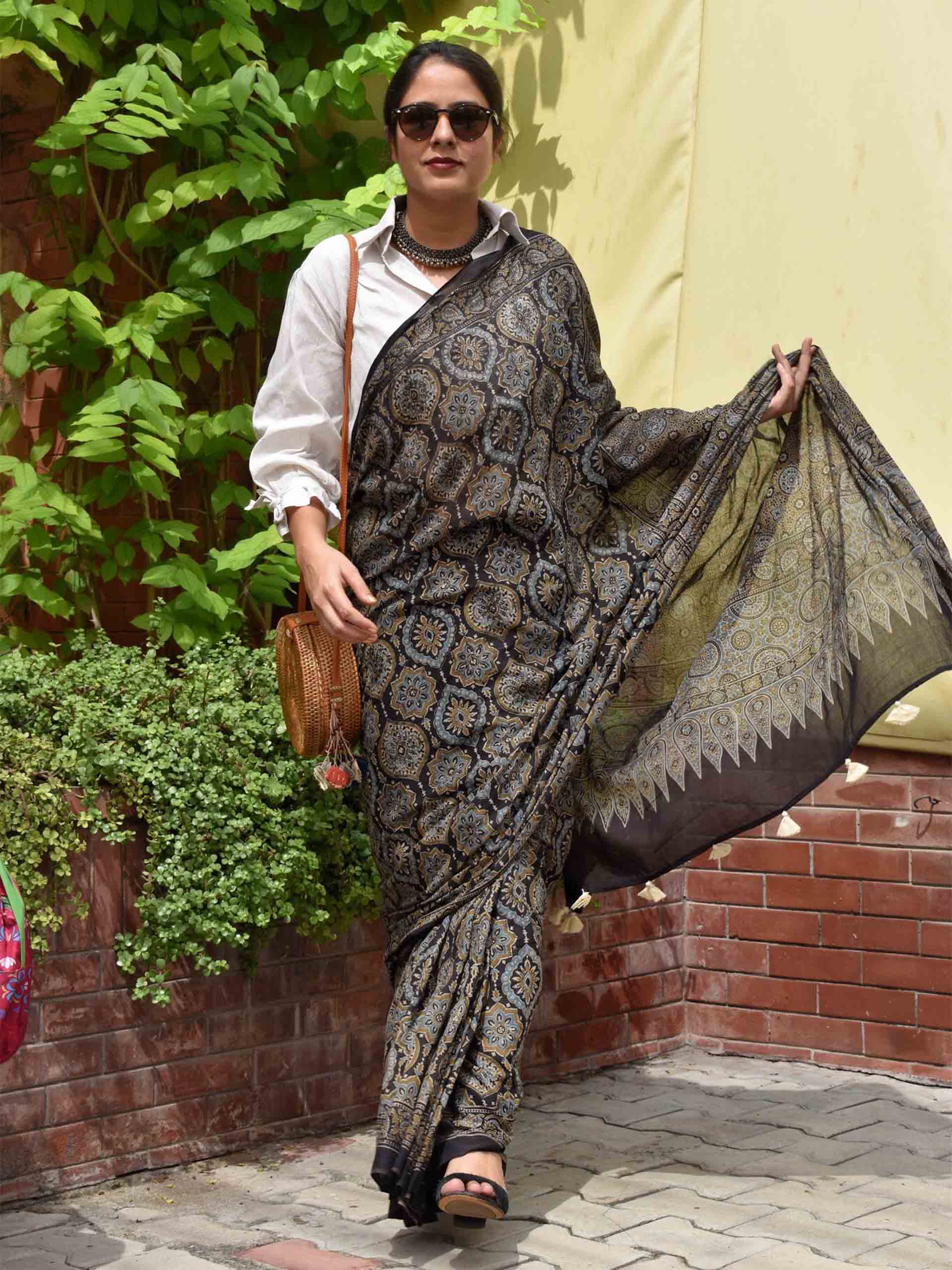 Ajrakh Mul mul cotton saree