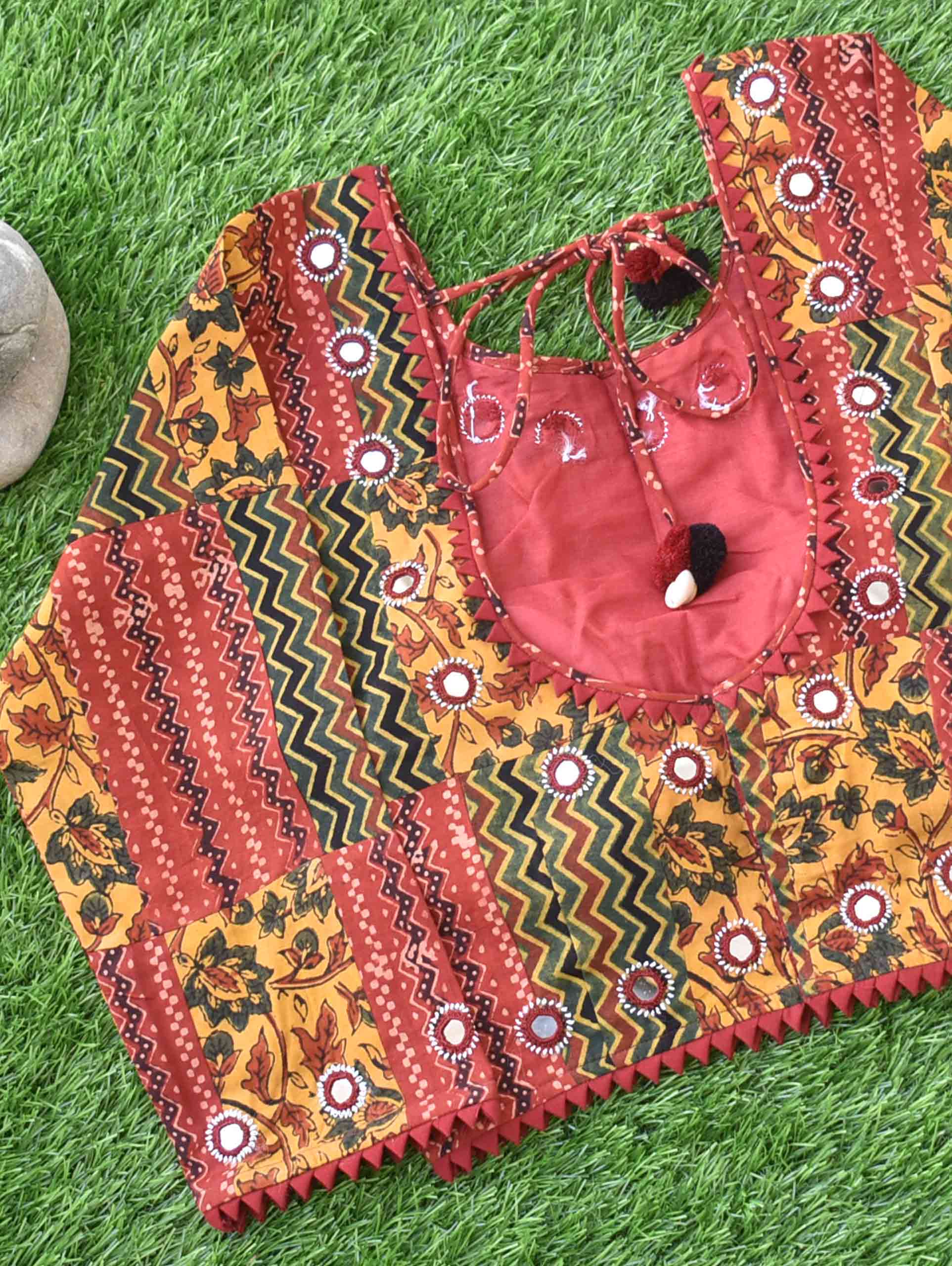 Ajrakh handblock printed Kutch mirror work blouse