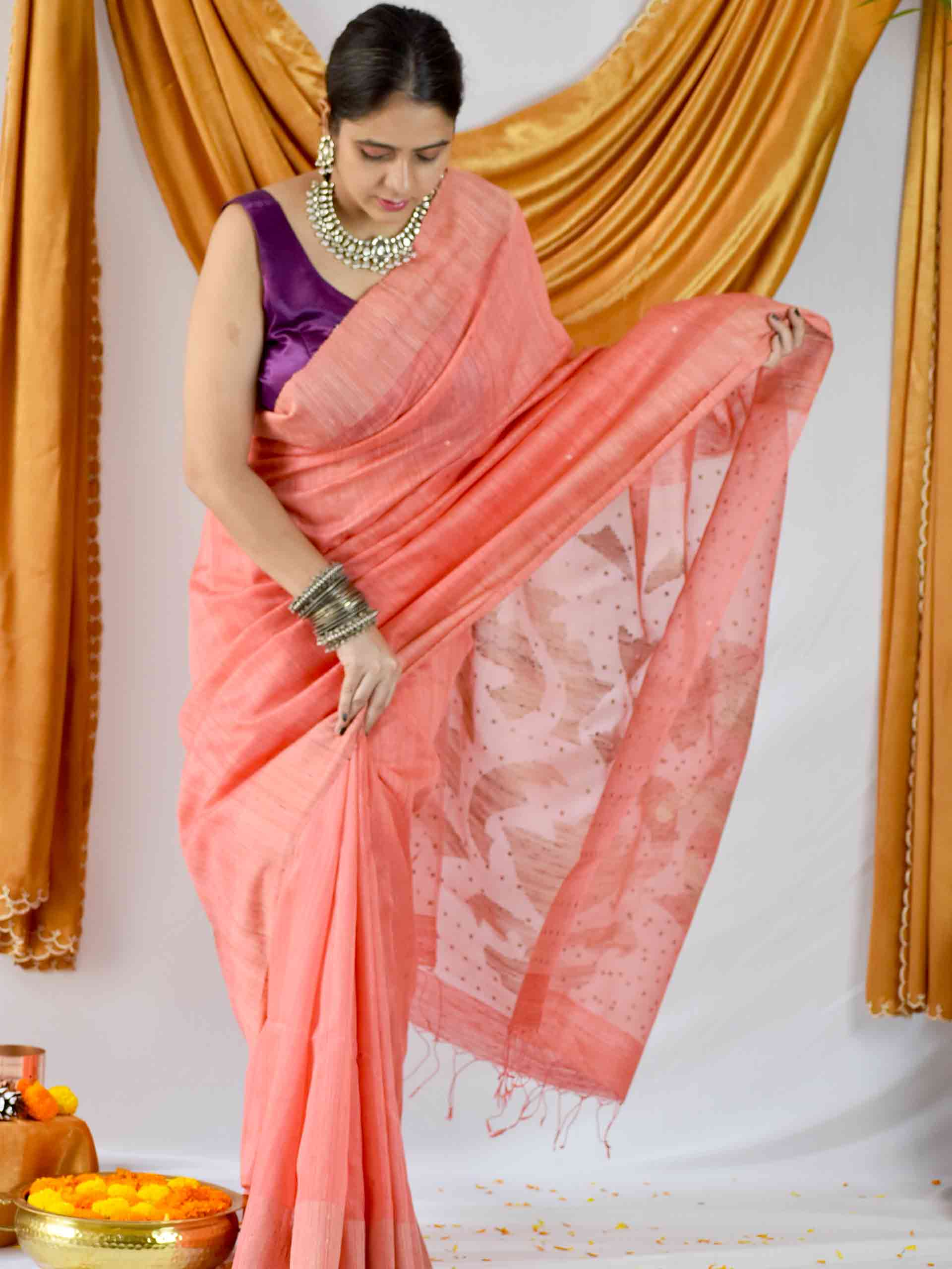 Candy Floss- Handwoven Matka Silk Jamdani Sequin Work Saree