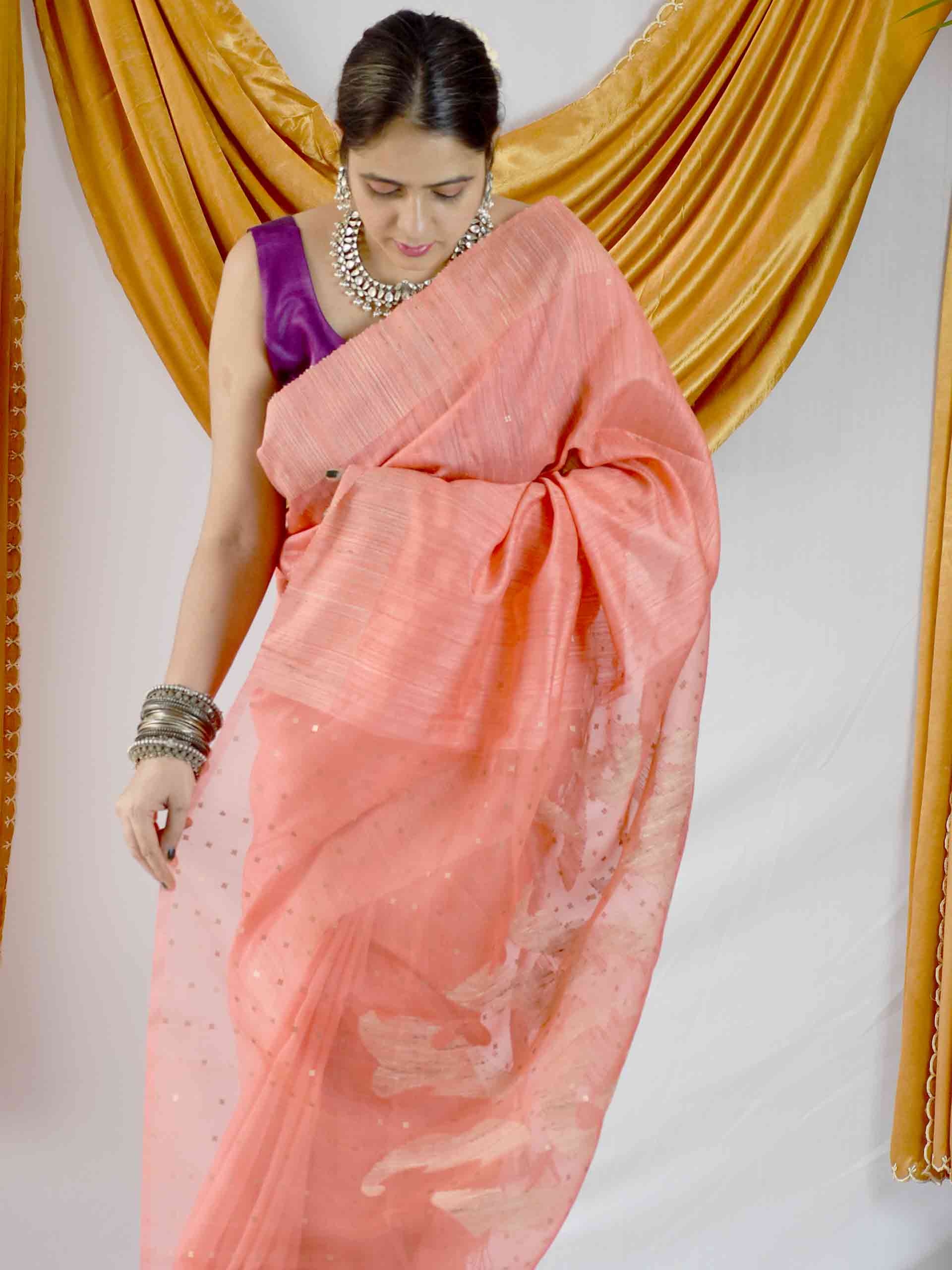 Candy Floss- Handwoven Matka Silk Jamdani Sequin Work Saree