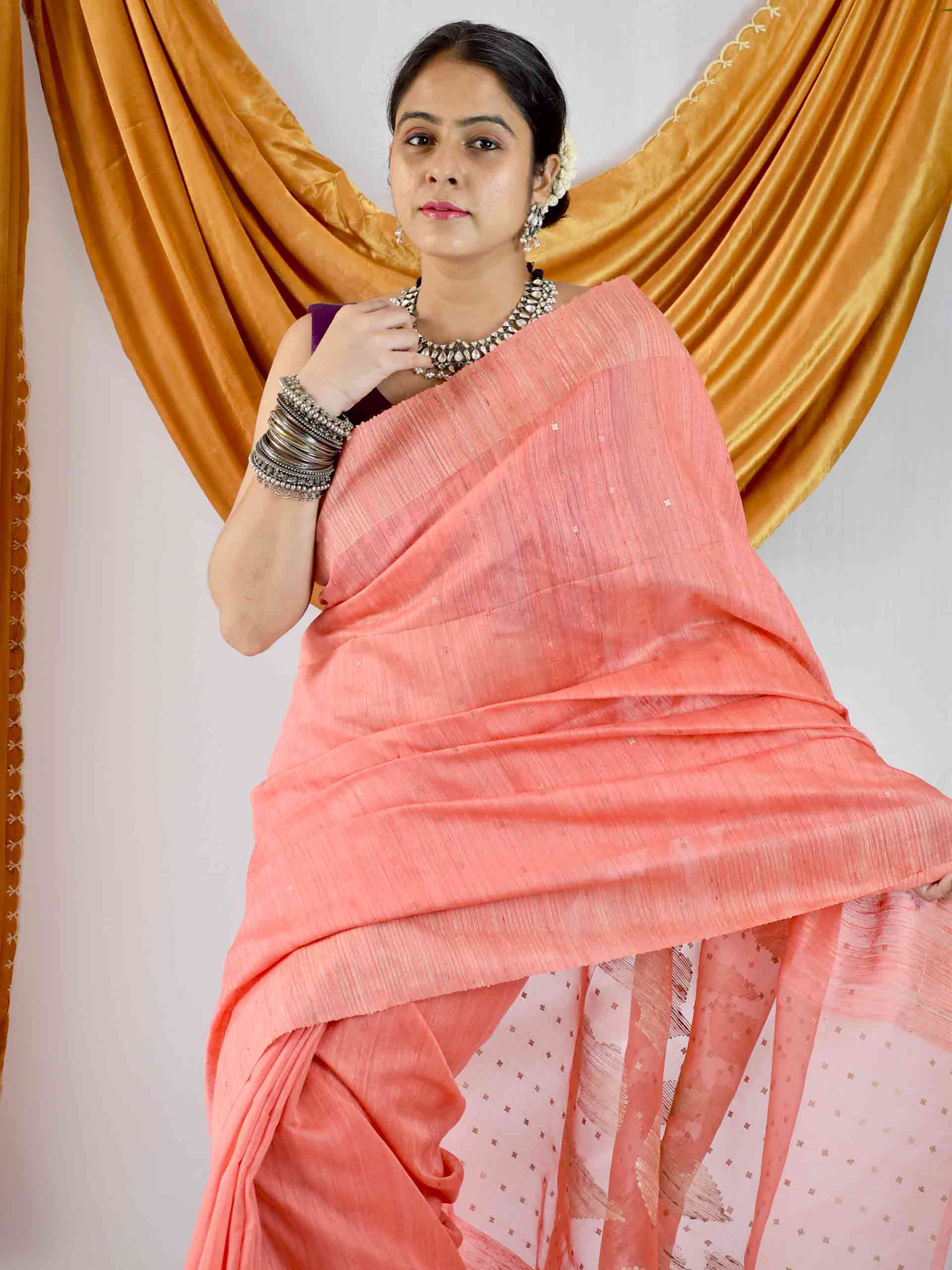 Candy Floss- Handwoven Matka Silk Jamdani Sequin Work Saree
