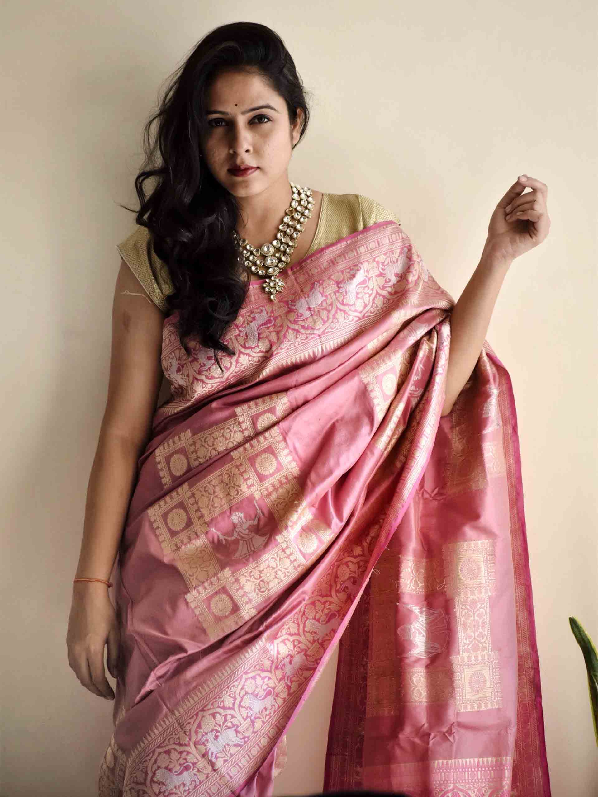 Pink Banarasi Handwoven Silk Saree