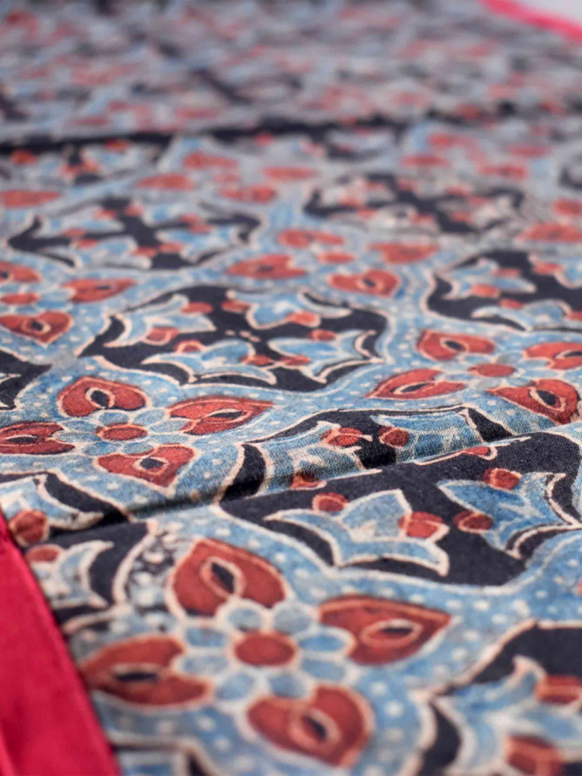 Florals - Ajrakh embroidered Table Runner 13x74